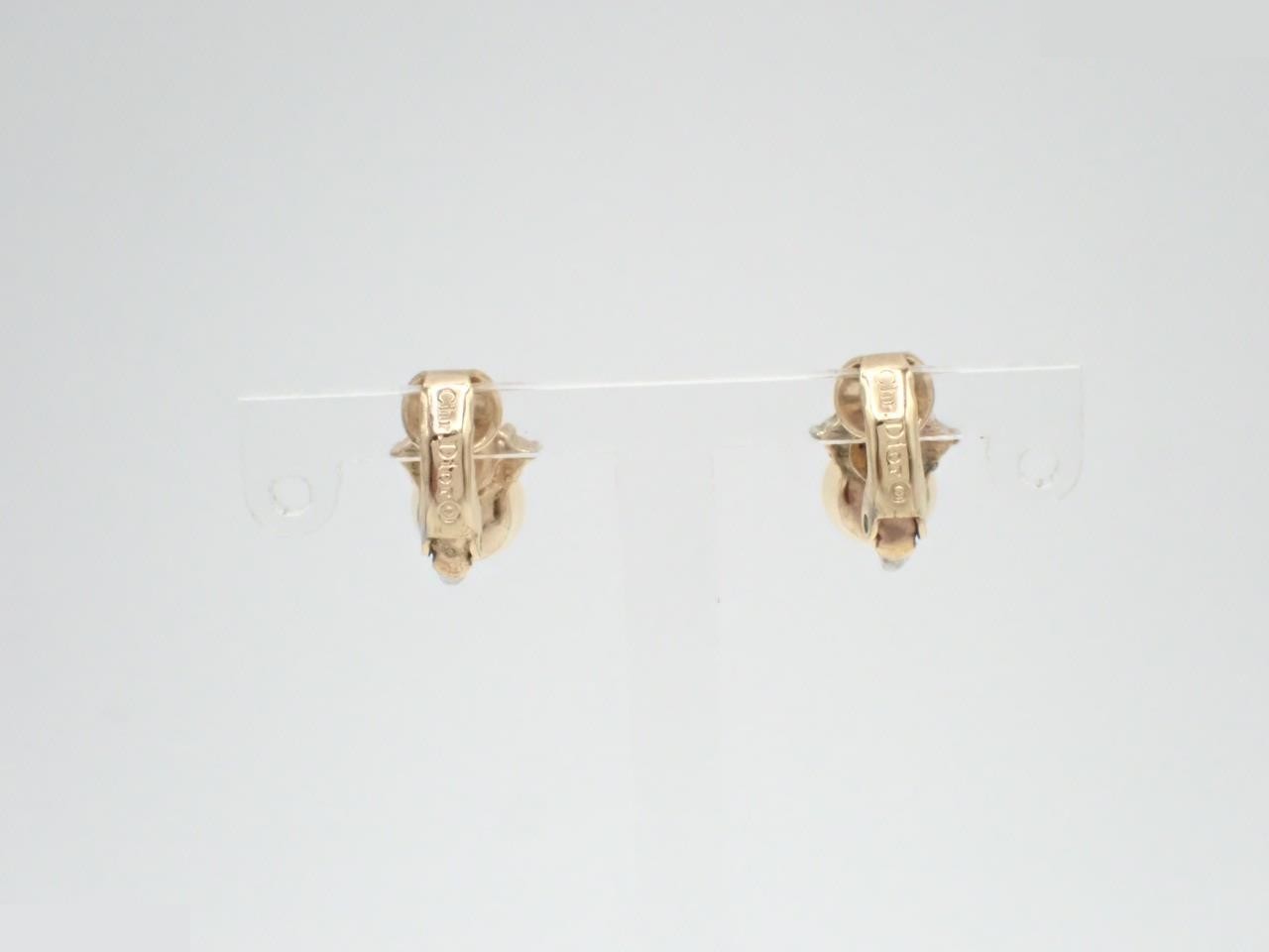 Pearl and rhinestone earrings, gold — view 2