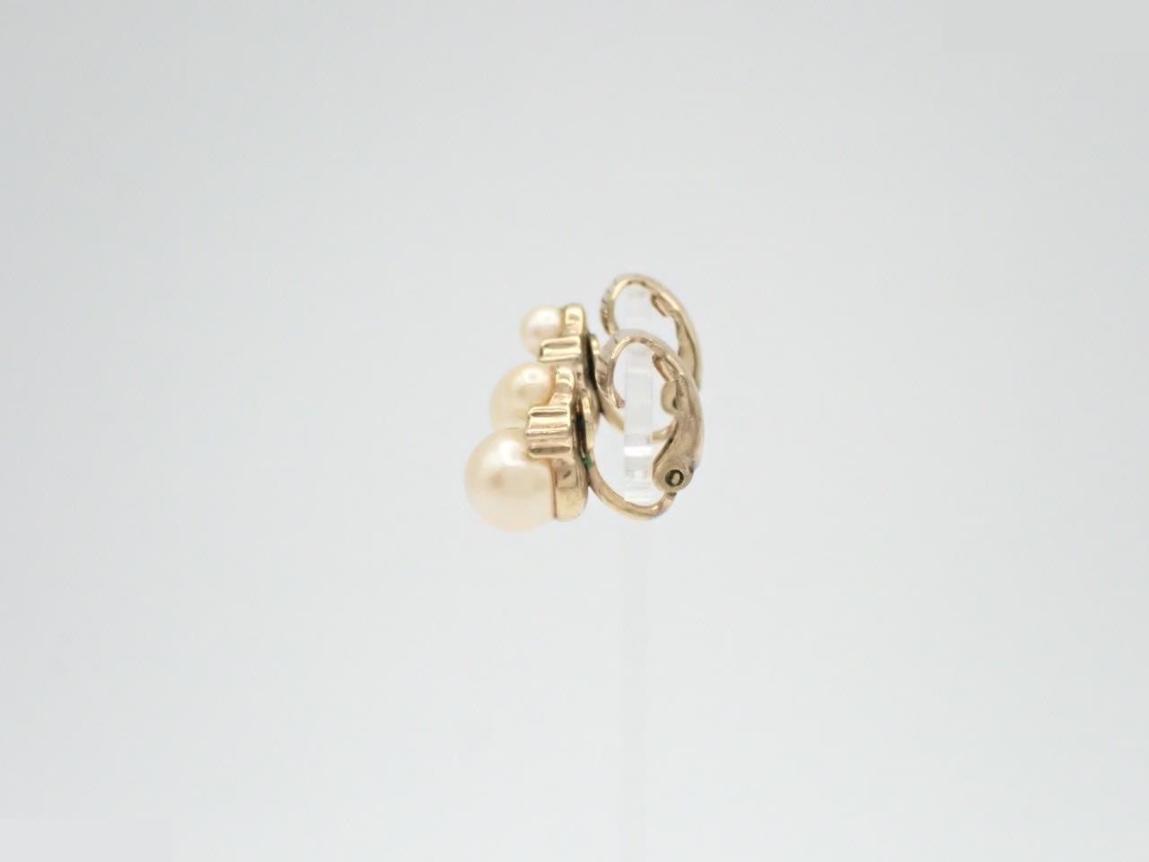 Pearl and rhinestone earrings, gold — view 3