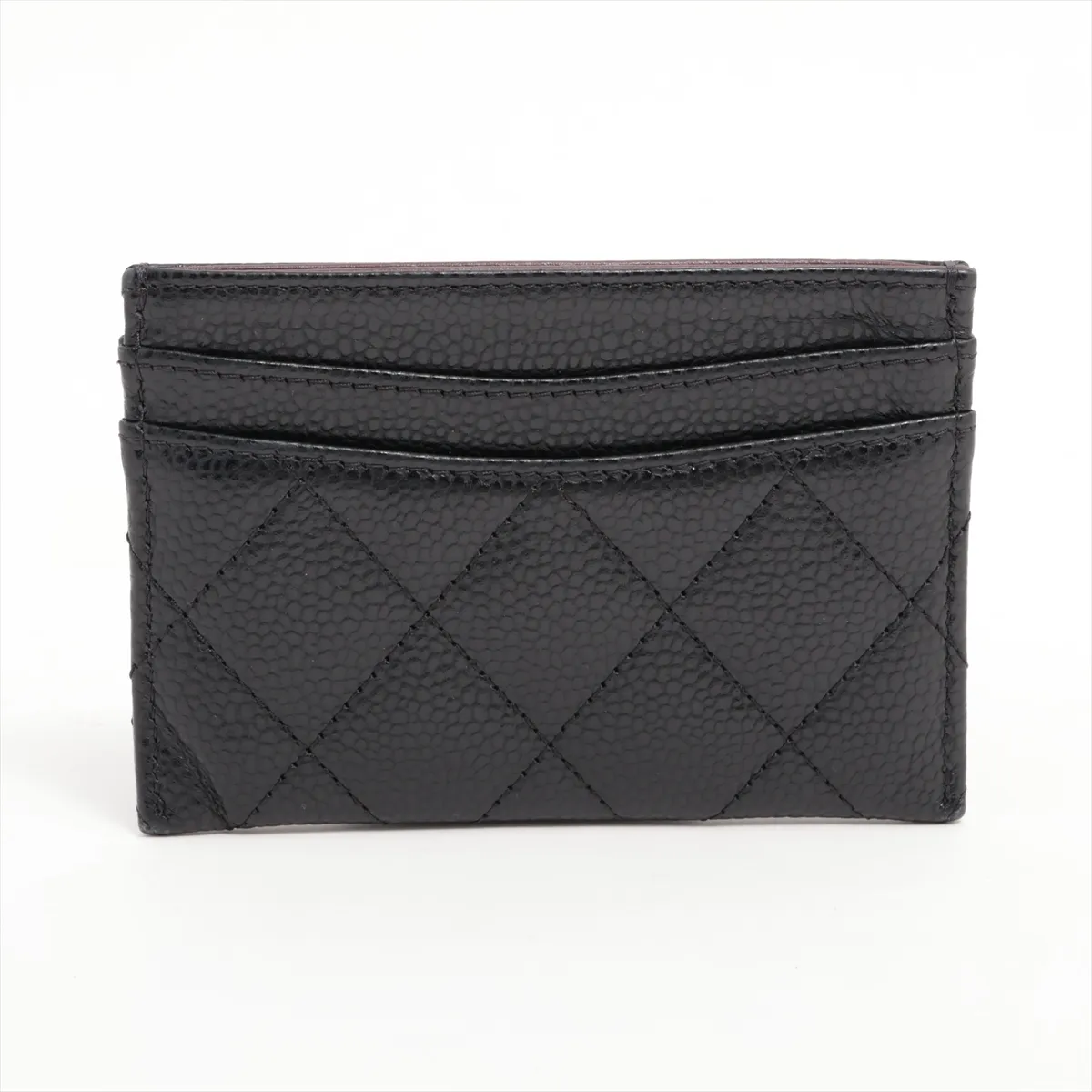 Matelasse caviar skin card case black gold hardware C0289478 — view 2