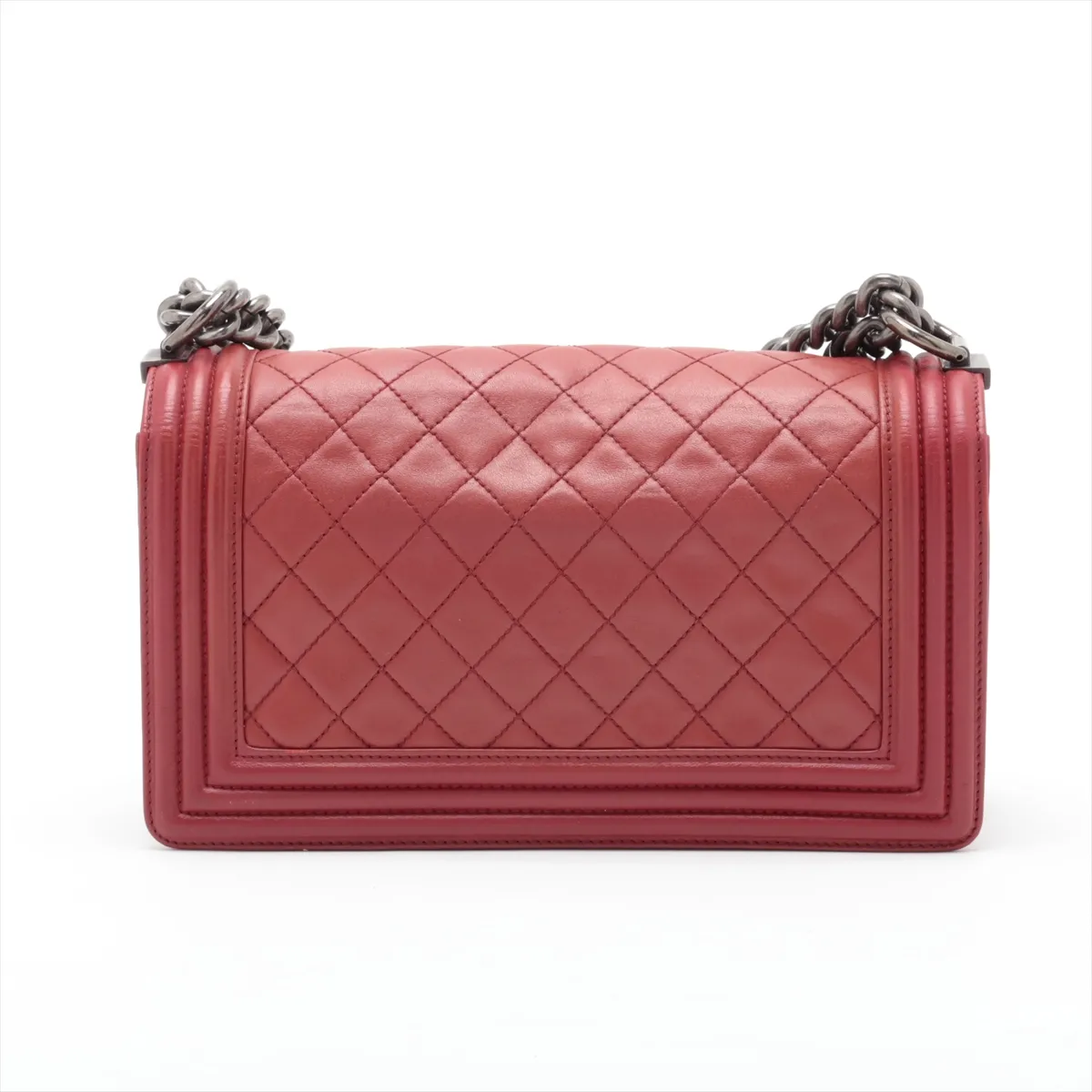Boy Chanel 25 Lambskin Chain Shoulder Bag, Red, Gunmetal Hardware, 18460674, Serial Number 18-series, A67086 — view 2