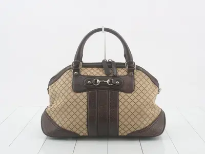 Horsebit Boston Bag, Brown/Beige