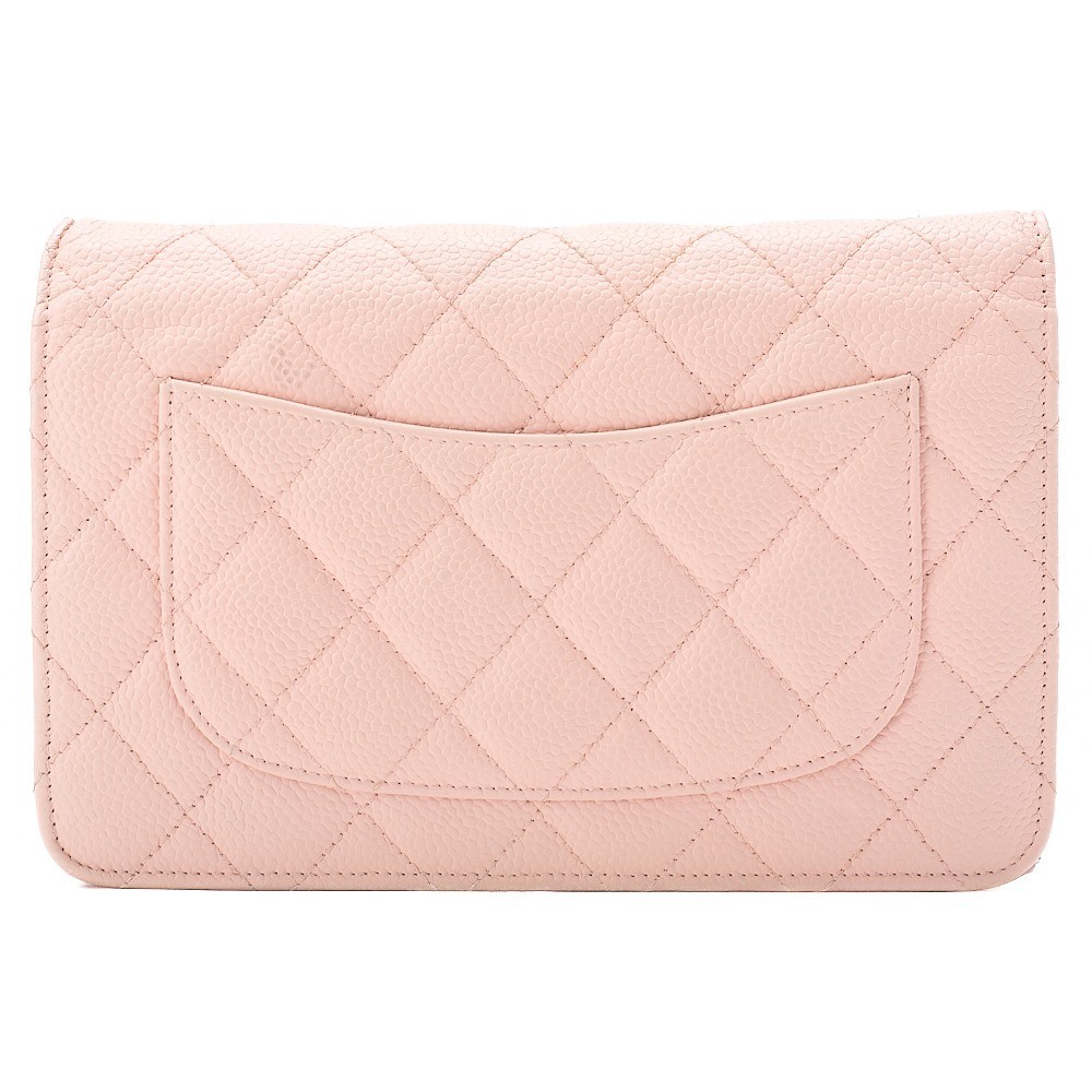 Caviar leather matelassé chain wallet, pink, silver hardware, serial number 18. — view 2