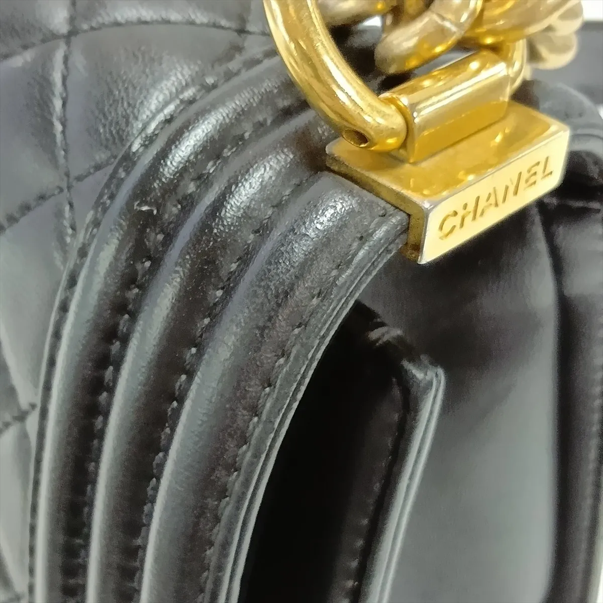 Boy Chanel 25 Lambskin Chain Shoulder Bag, Black with Gold Hardware, 21903857, Serial Number , A67086 — view 10