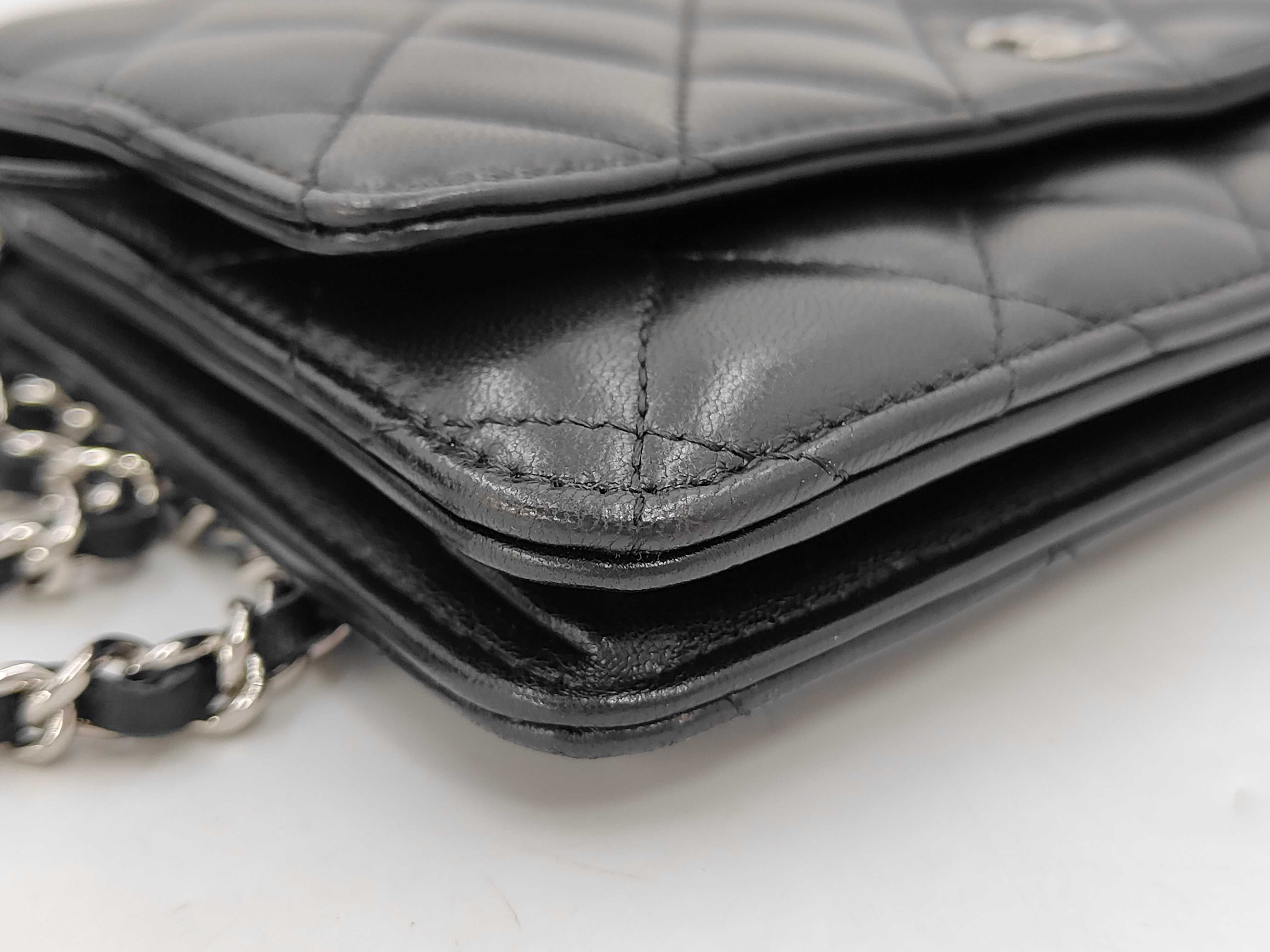 Lambskin Matelassé Chain Wallet, Black with Silver Hardware, Serial Number 22 Series, Shoulder Bag — view 5