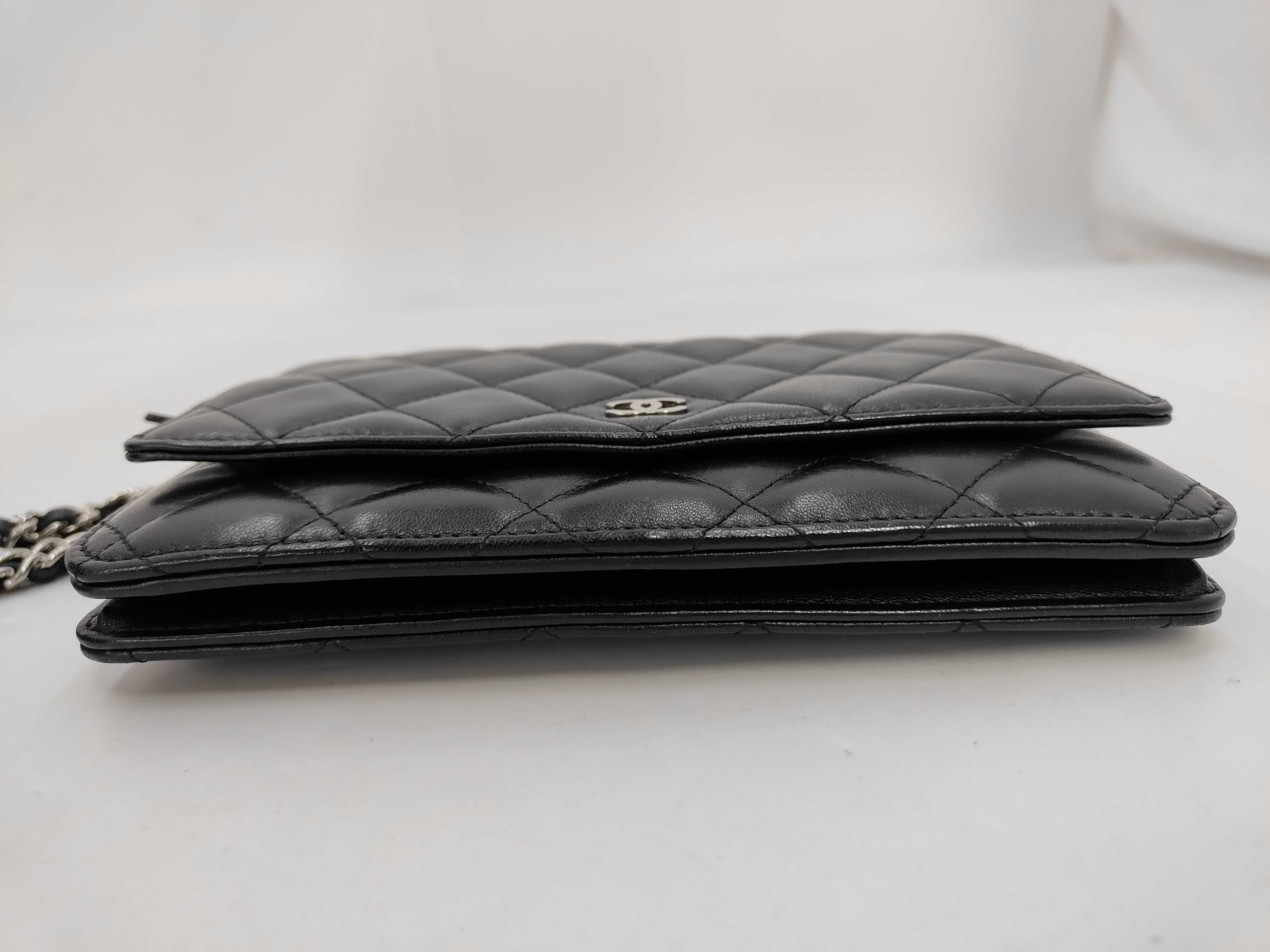 Lambskin Matelassé Chain Wallet, Black with Silver Hardware, Serial Number 22 Series, Shoulder Bag — view 6