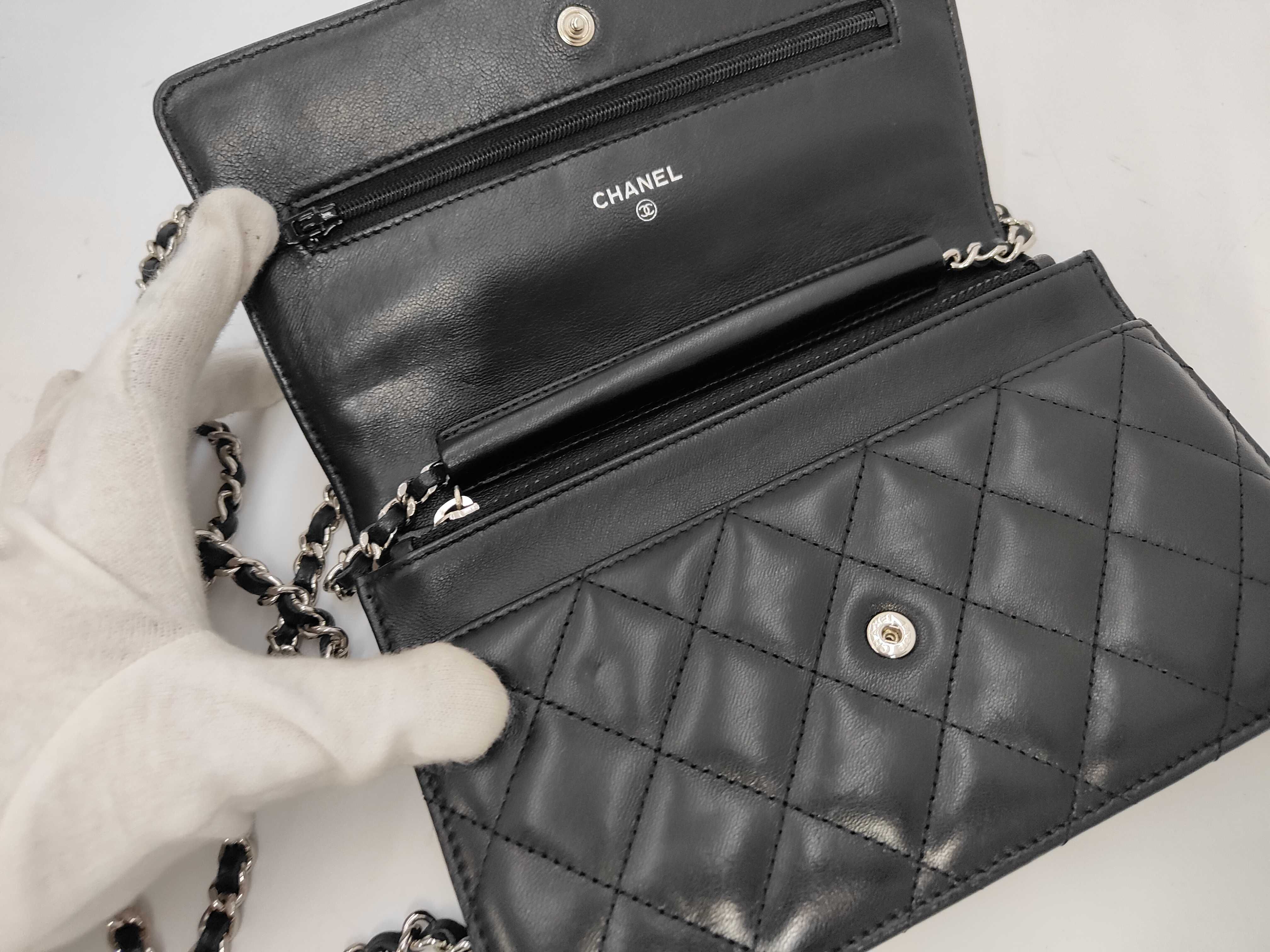 Lambskin Matelassé Chain Wallet, Black with Silver Hardware, Serial Number 22 Series, Shoulder Bag — view 7