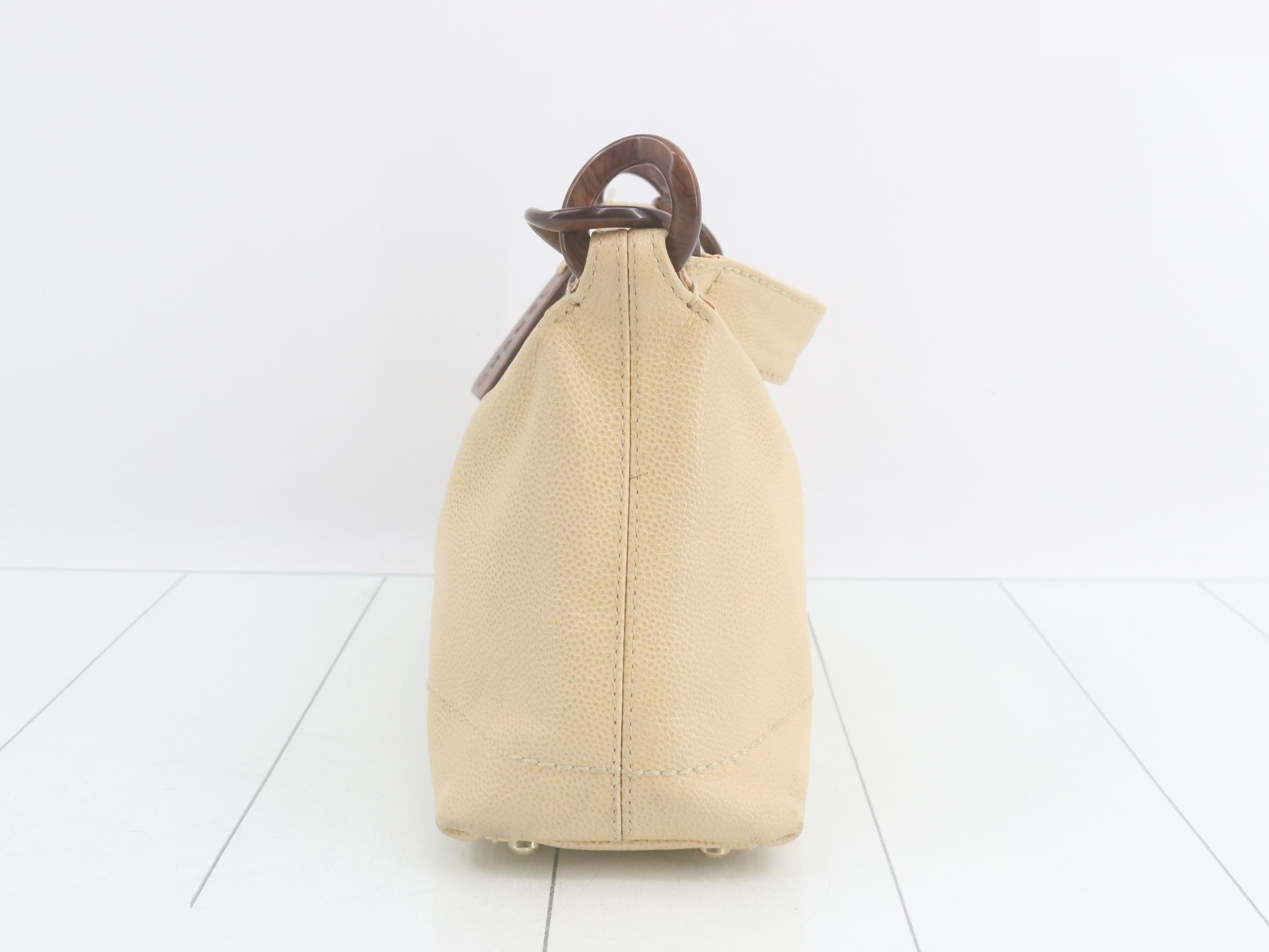 Caviar skin wood shoulder bag, beige, with seal, item number 7. — view 3