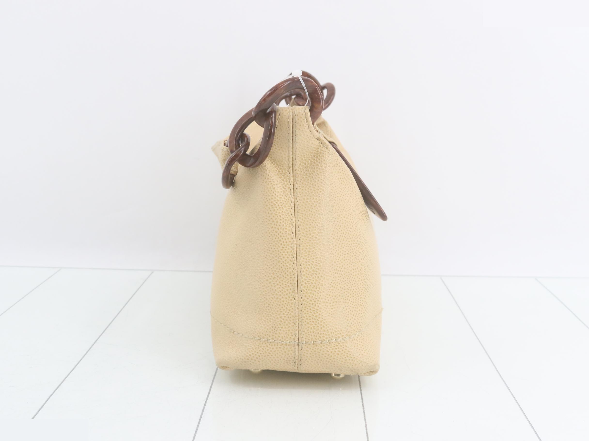 Caviar skin wood shoulder bag, beige, with seal, item number 7. — view 4