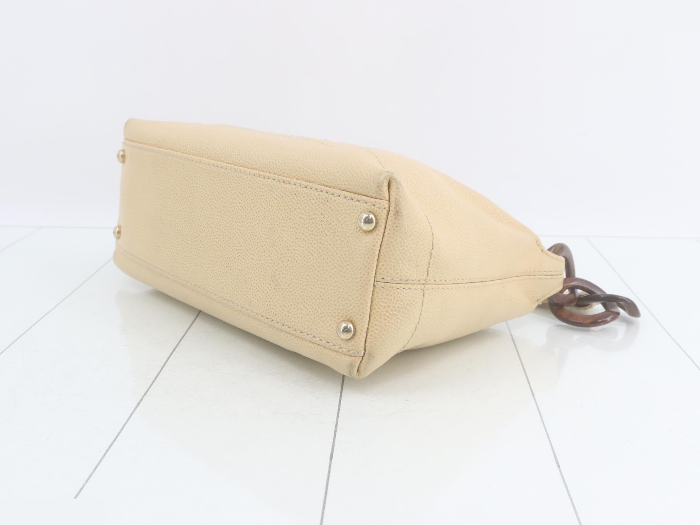 Caviar skin wood shoulder bag, beige, with seal, item number 7. — view 6