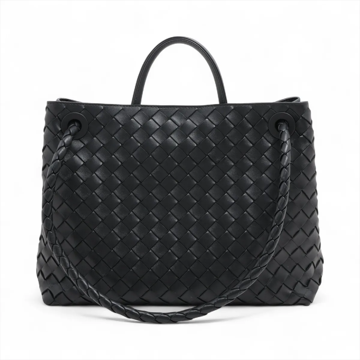 Intrecciato Medium Andiamo Leather 2WAY Handbag Black — view 2