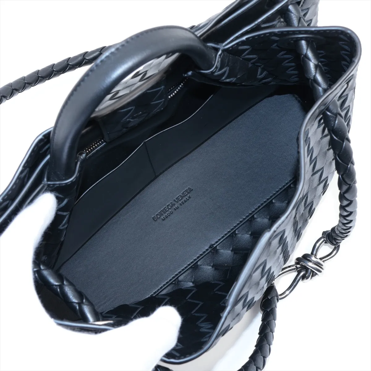 Intrecciato Medium Andiamo Leather 2WAY Handbag Black — view 9