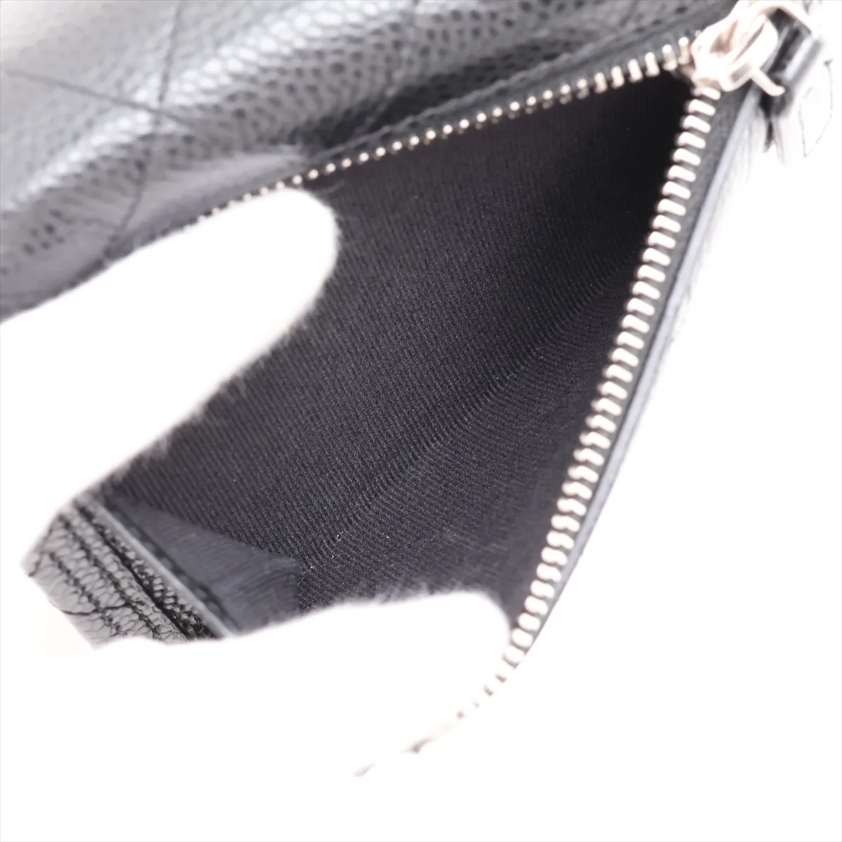 Matelassé Caviar Skin Compact Wallet, Black, Silver Hardware, UA97UKLC — view 7