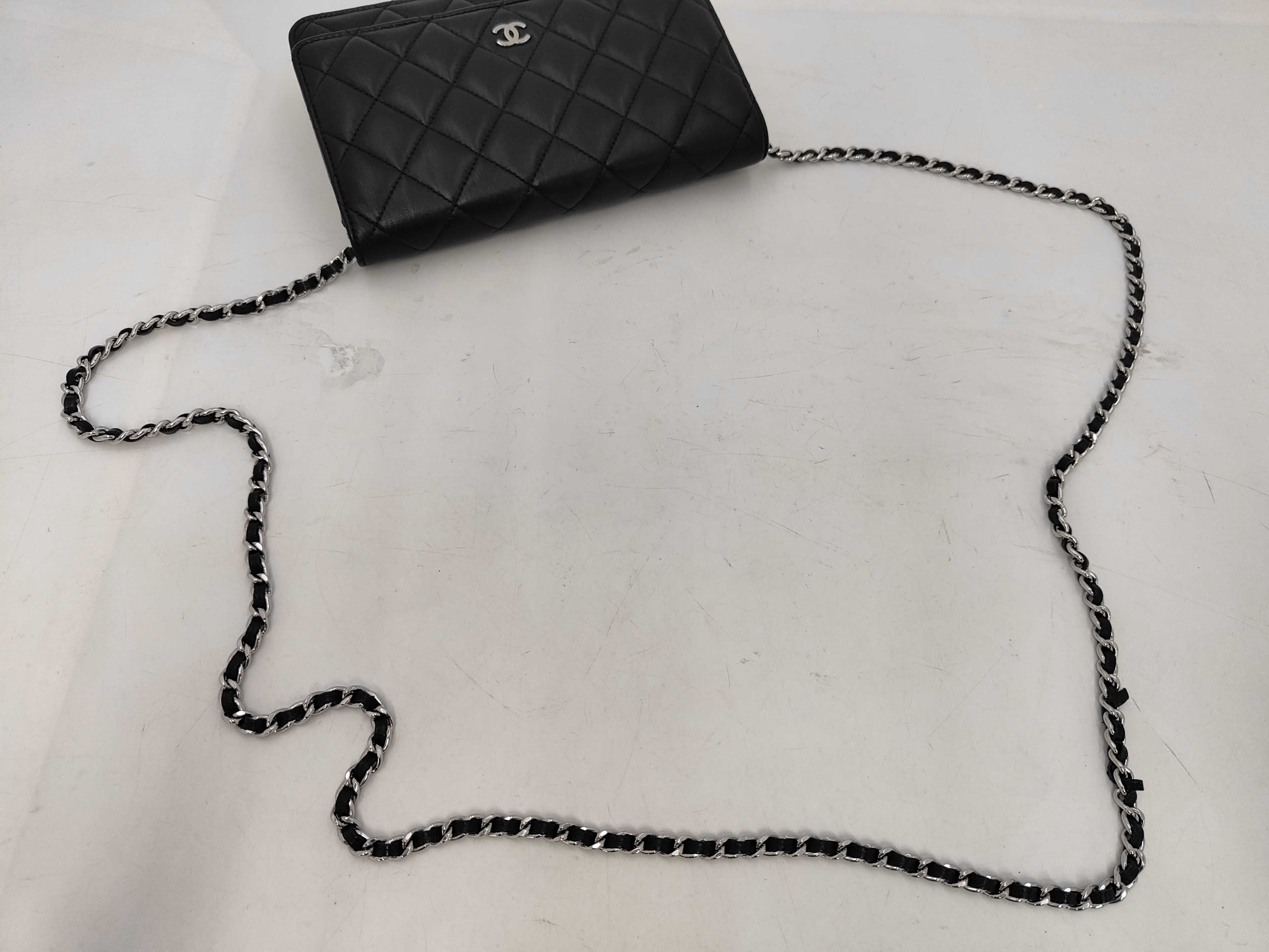 Matelassé Chain Wallet, Black Lambskin, Silver Hardware, Shoulder Bag — view 3
