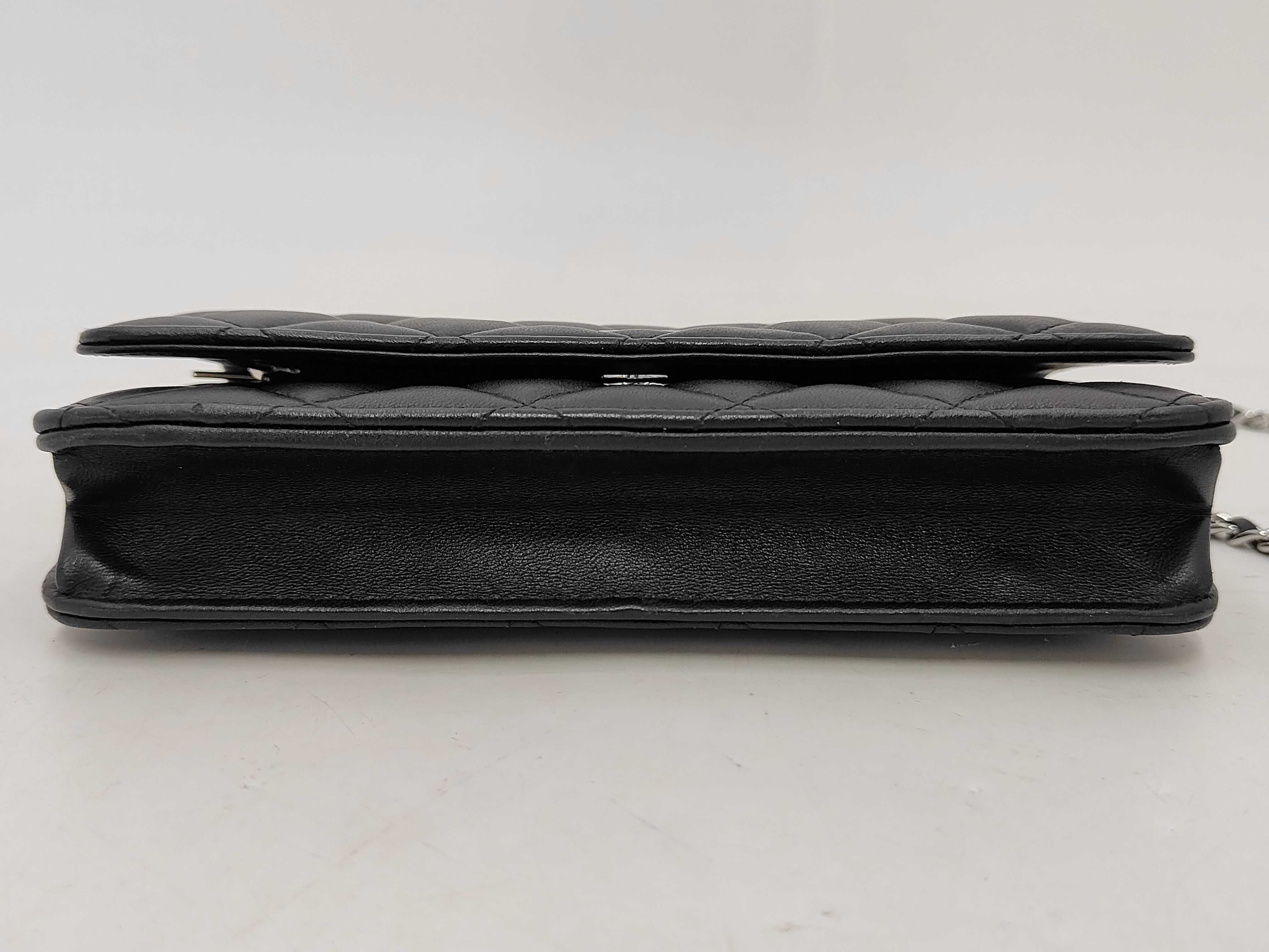 Matelassé Chain Wallet, Black Lambskin, Silver Hardware, Shoulder Bag — view 5