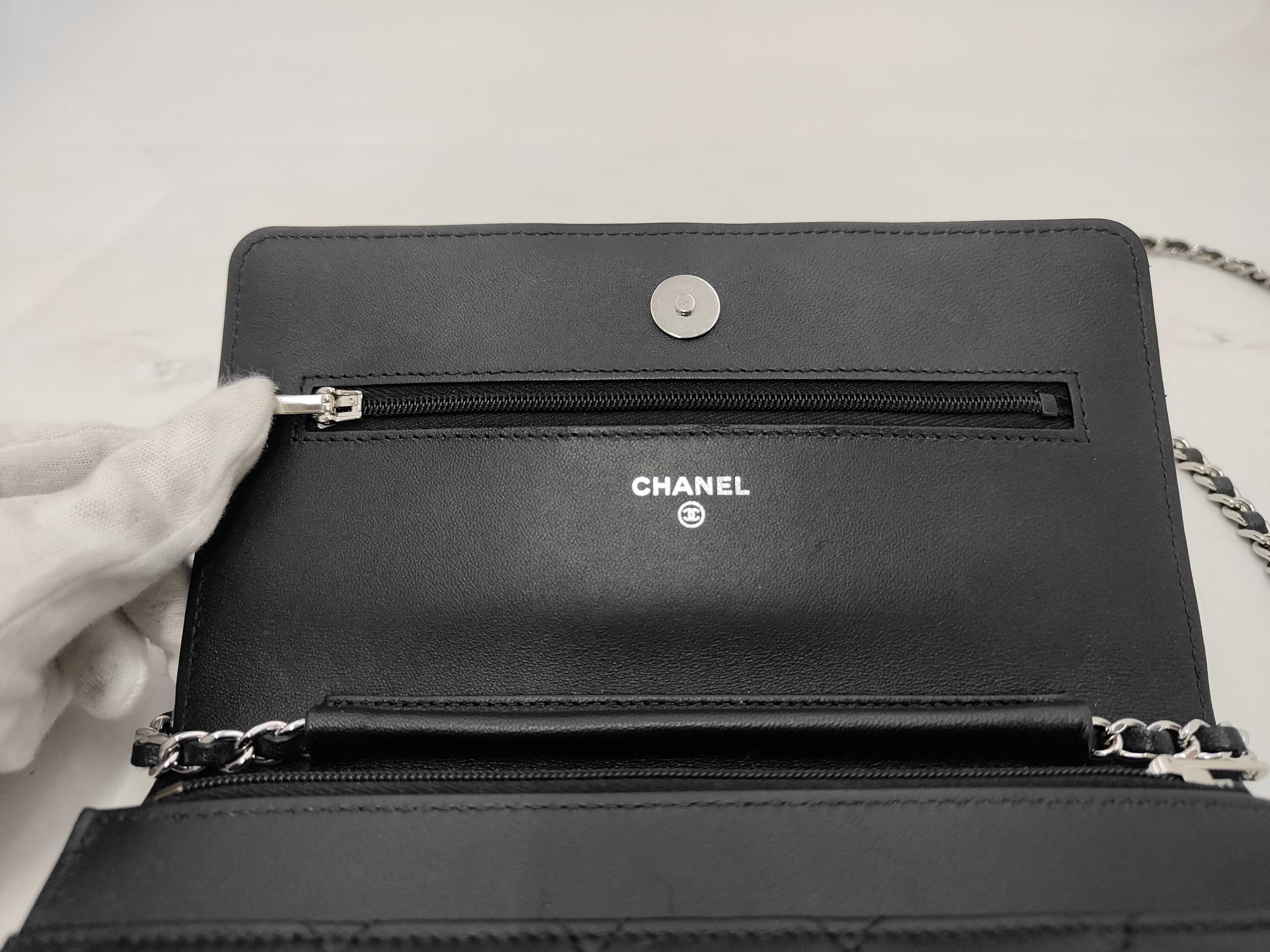 Matelassé Chain Wallet, Black Lambskin, Silver Hardware, Shoulder Bag — view 8