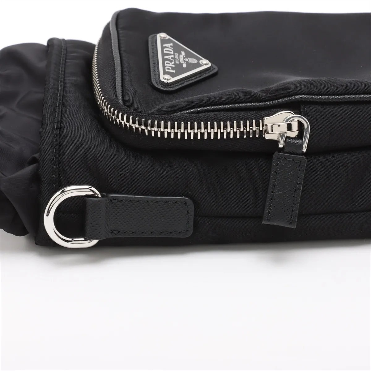 Tessuto Nylon x Leather Shoulder Bag Black 2ZH155 — view 9