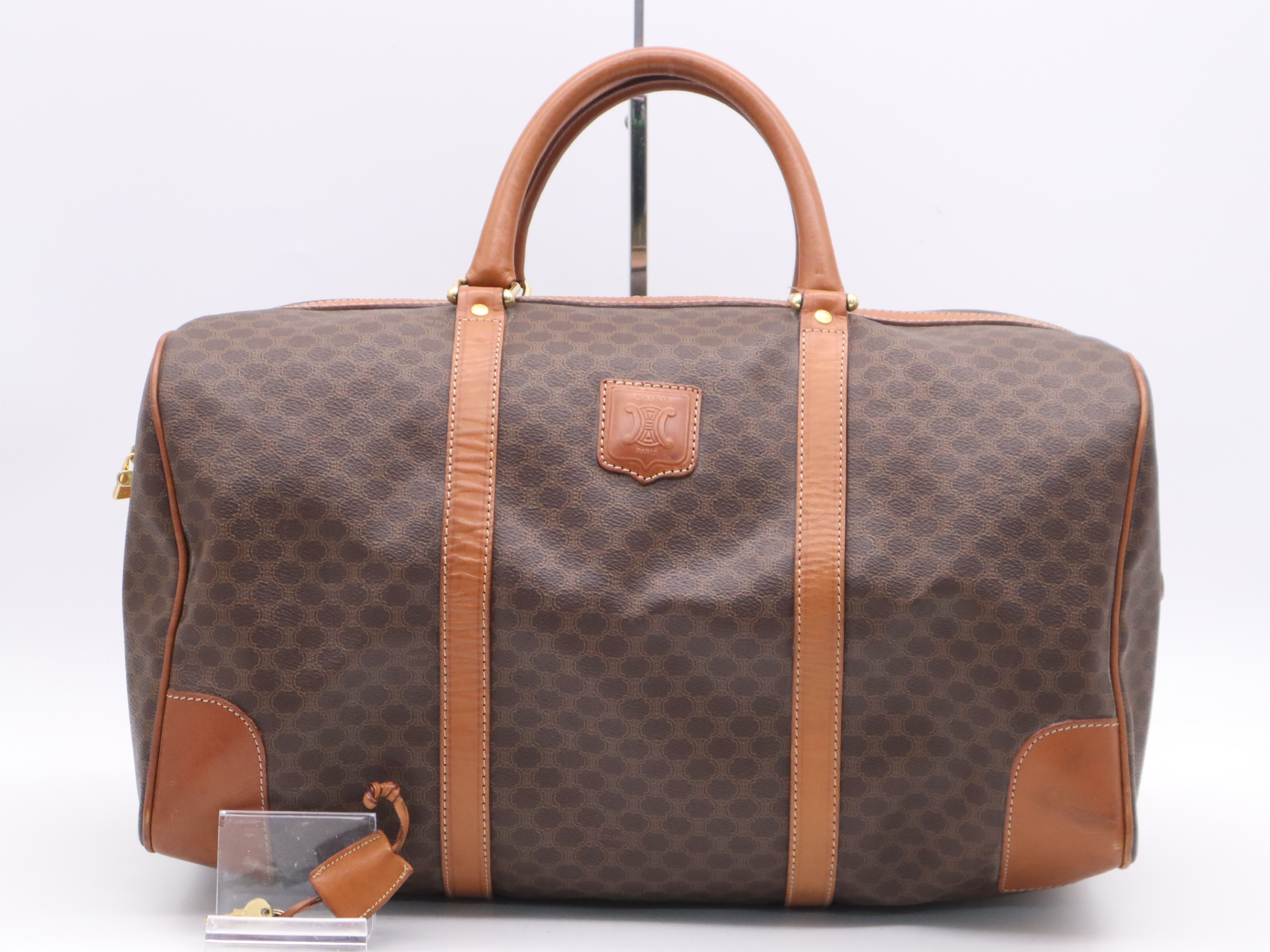 PVC x Leather Macadam Brown Boston Bag with Gold Hardware, Key and Clochette