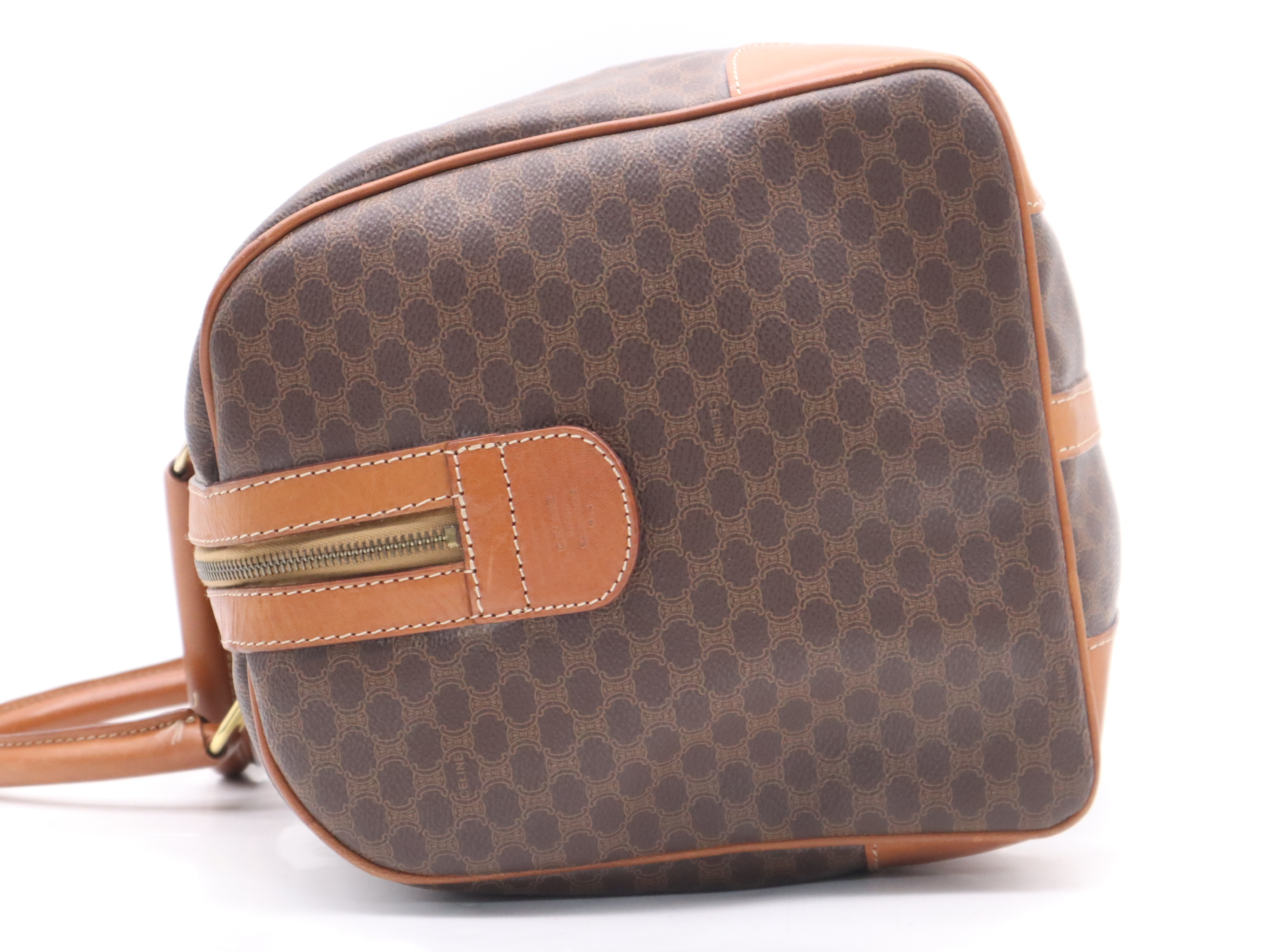 PVC x Leather Macadam Brown Boston Bag with Gold Hardware, Key and Clochette — view 3
