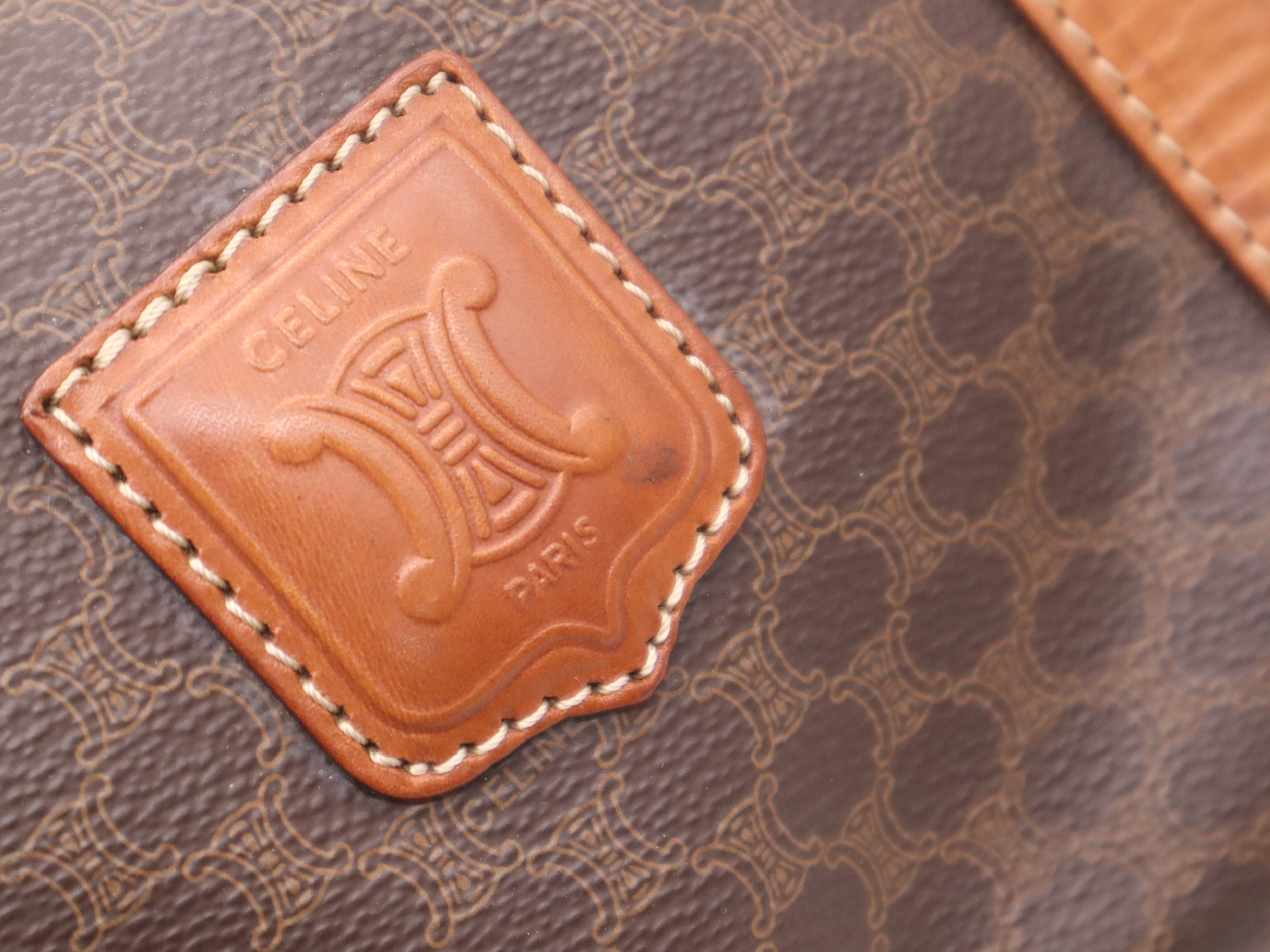 PVC x Leather Macadam Brown Boston Bag with Gold Hardware, Key and Clochette — view 10