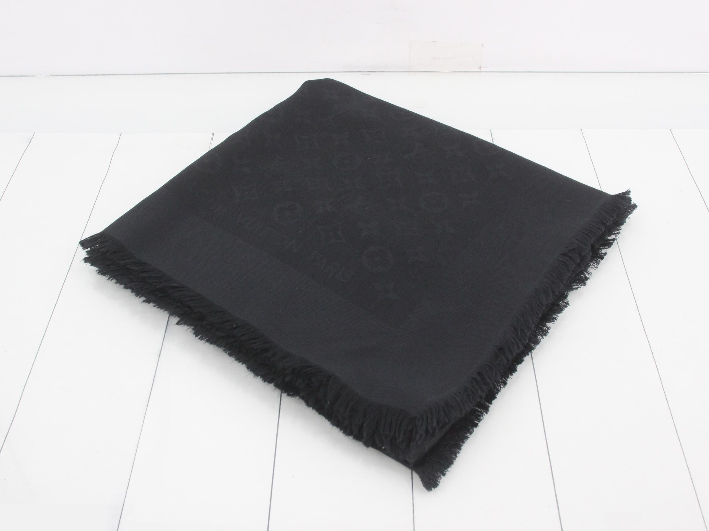 Monogram Shawl, Silk/Wool, Black, with Tag