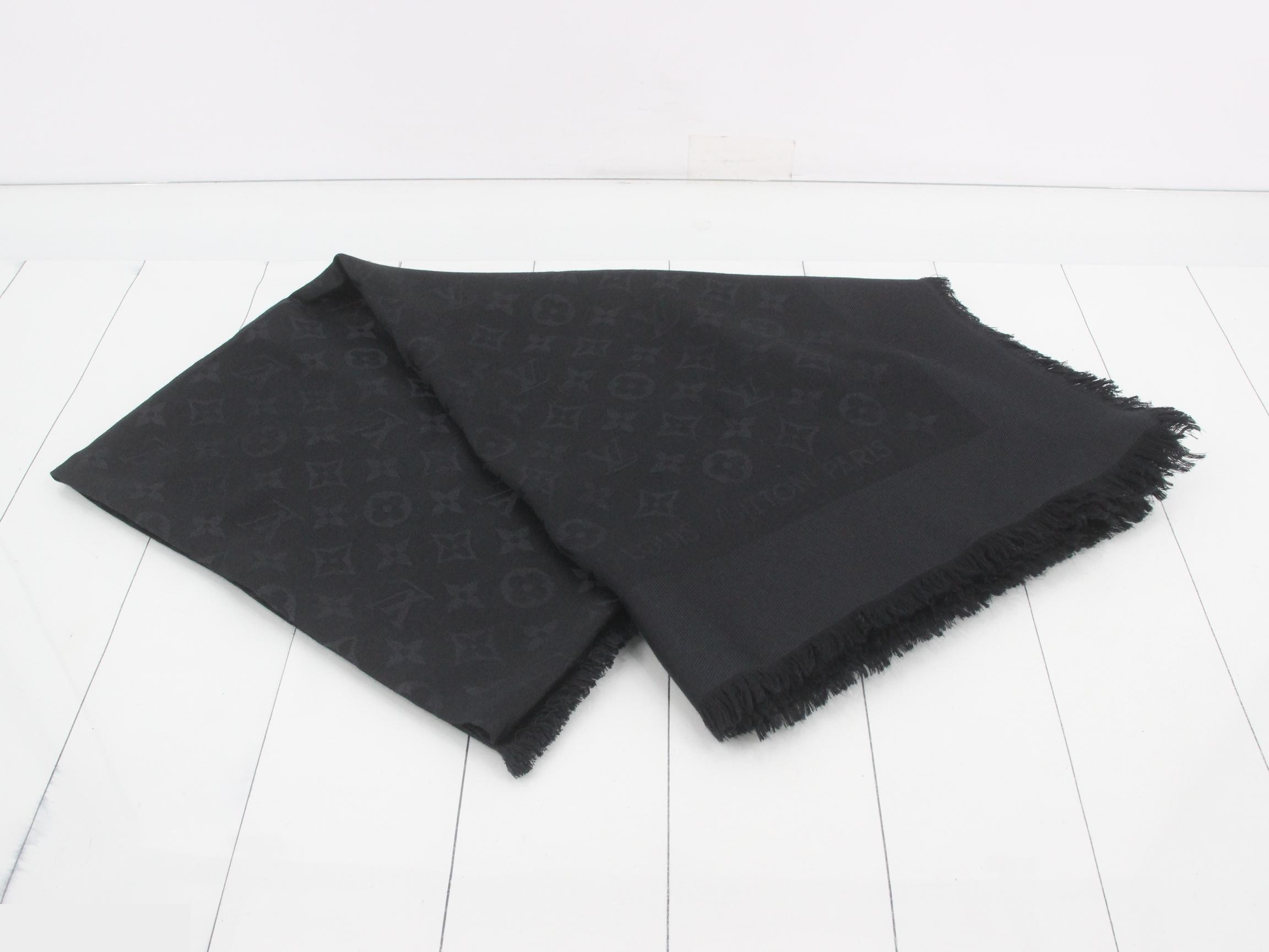 Monogram Shawl, Silk/Wool, Black, with Tag — view 2