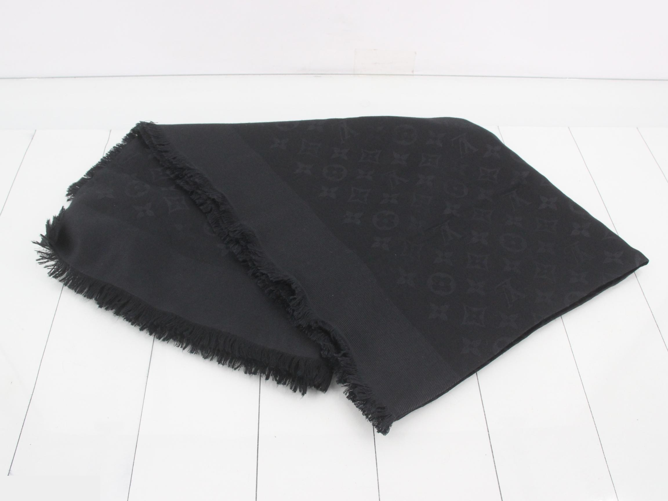 Monogram Shawl, Silk/Wool, Black, with Tag — view 3