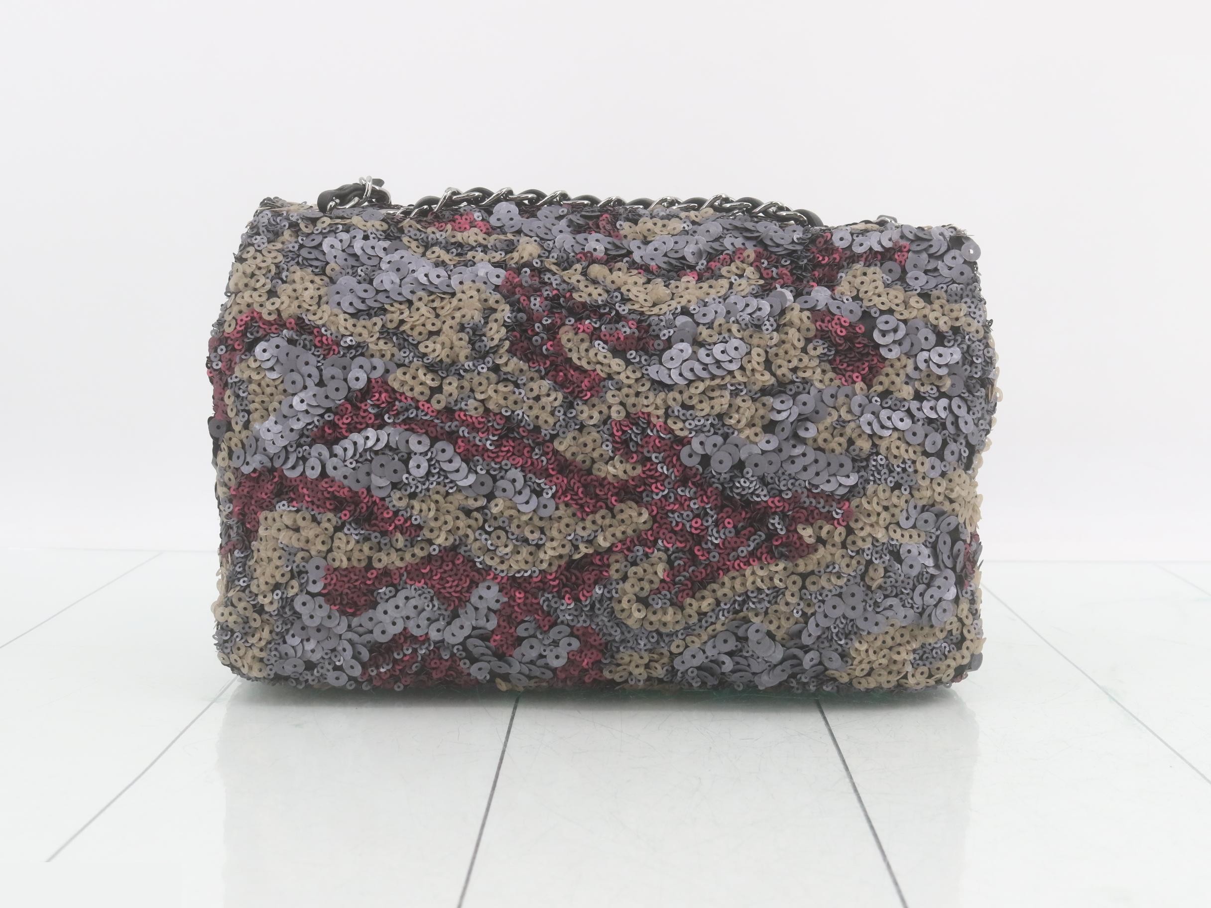Sequined single flap double chain bag — view 2