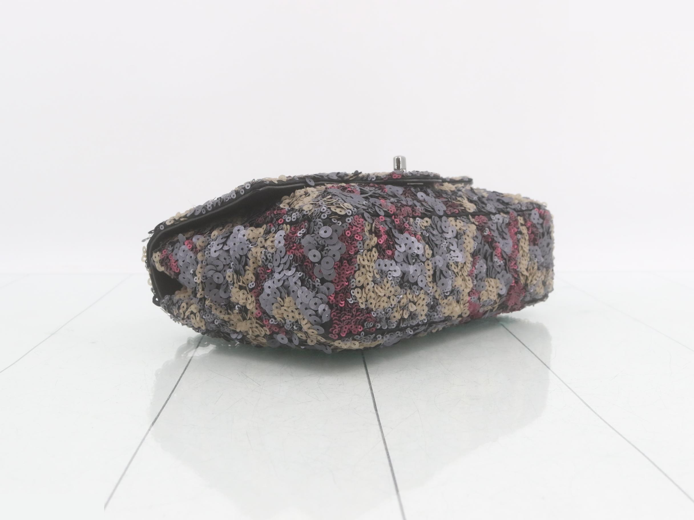 Sequined single flap double chain bag — view 5
