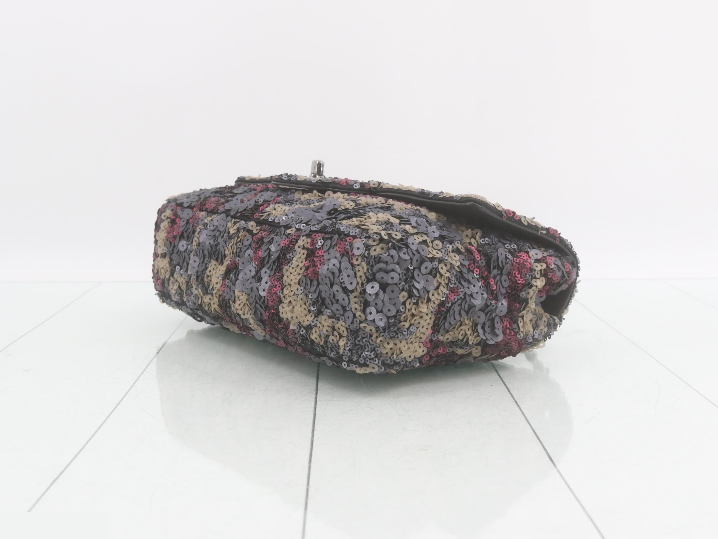 Sequined single flap double chain bag — view 6
