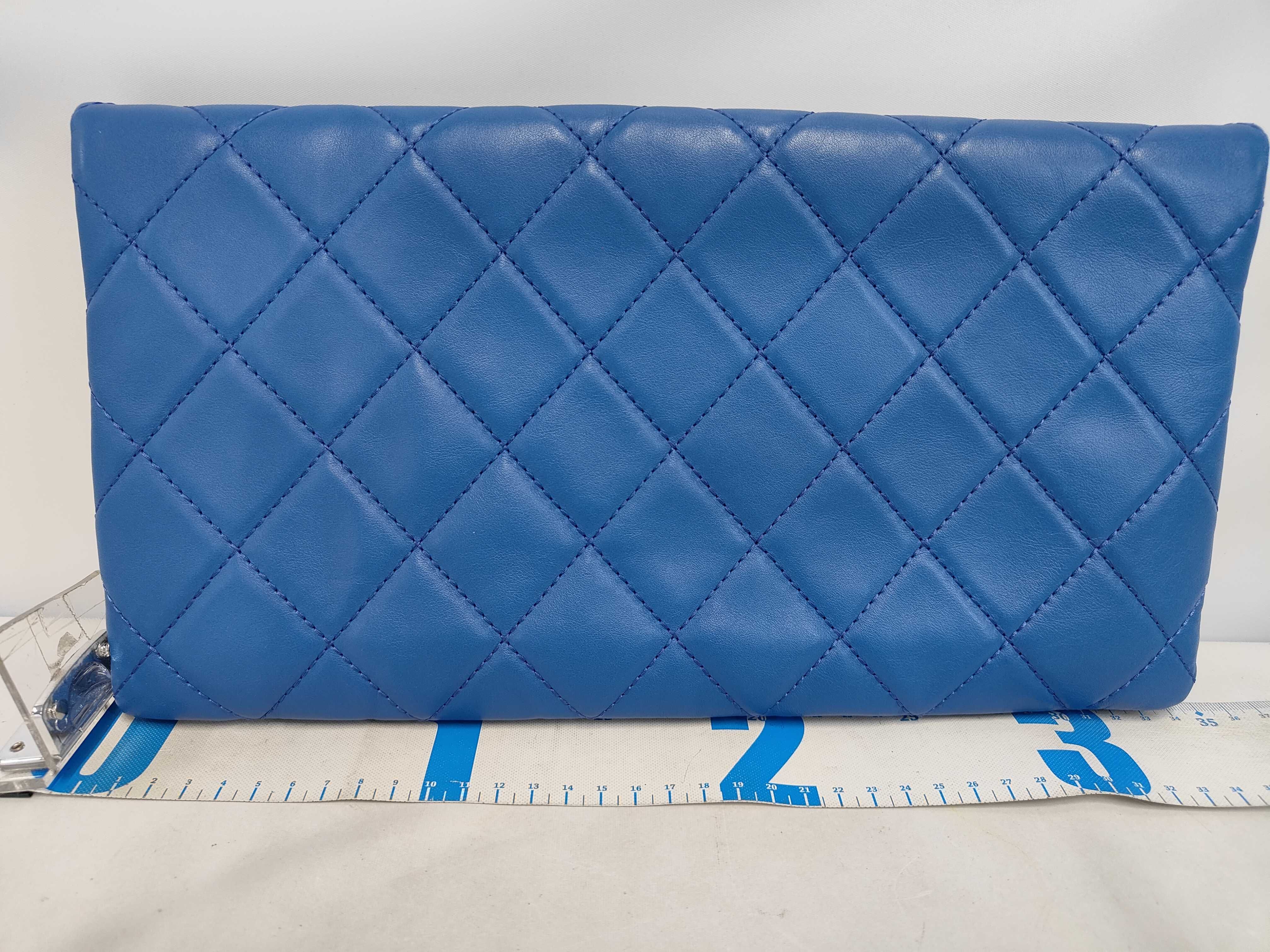Matelassé Lambskin Clutch Bag, Blue, Item Number 25195801 — view 2
