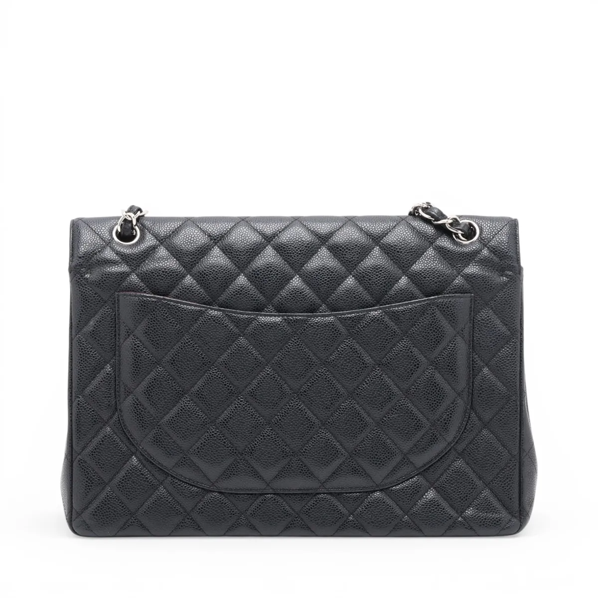 [Individually packaged] Chanel Large Matelassé 34 Maxi Caviar Skin Double Flap Double Chain Bag, Black with Silver Hardware, 15383485, Serial Number , A58601 — view 2