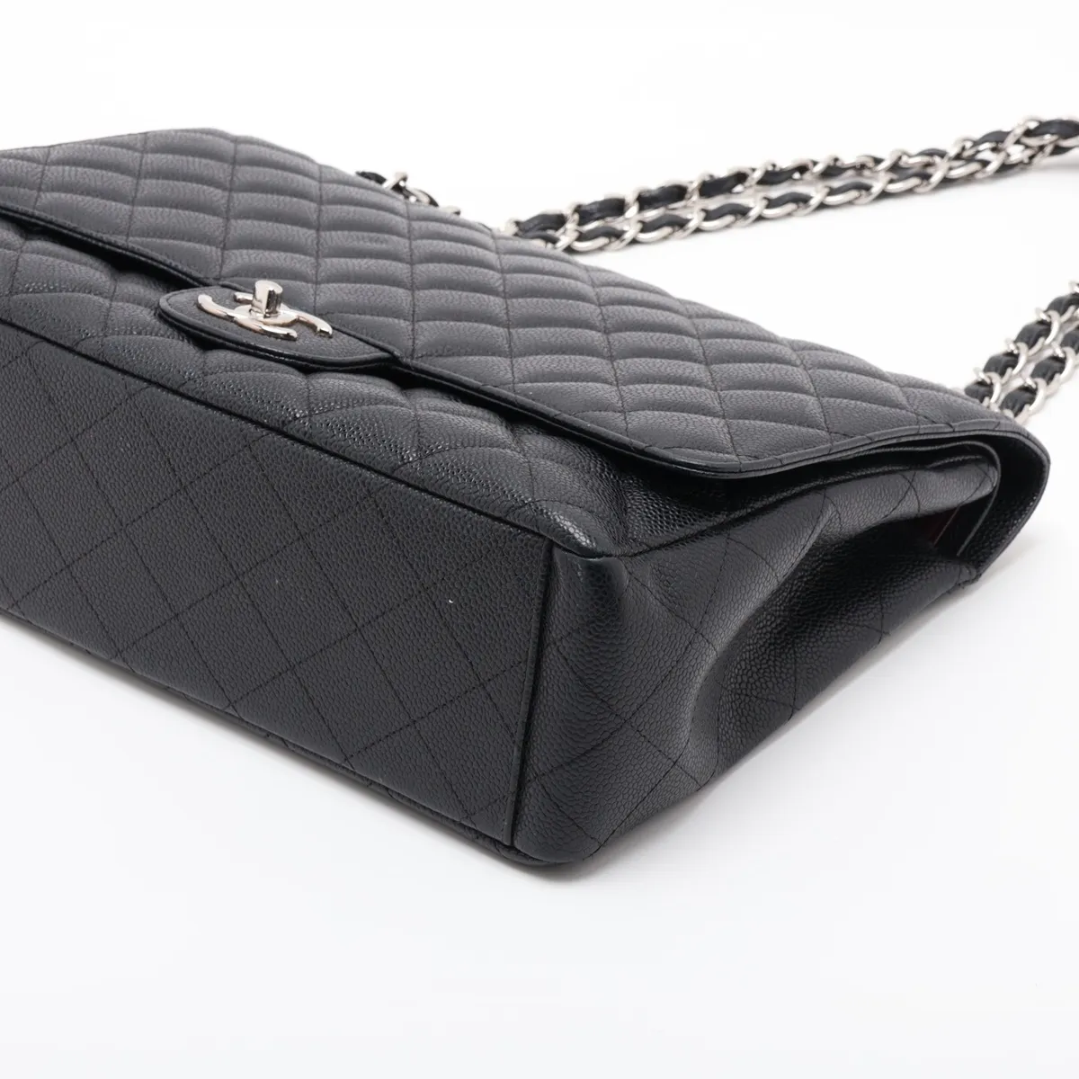 [Individually packaged] Chanel Large Matelassé 34 Maxi Caviar Skin Double Flap Double Chain Bag, Black with Silver Hardware, 15383485, Serial Number , A58601 — view 3