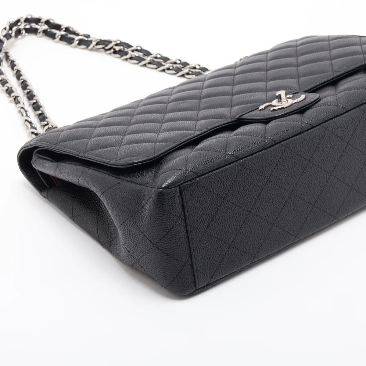 [Individually packaged] Chanel Large Matelassé 34 Maxi Caviar Skin Double Flap Double Chain Bag, Black with Silver Hardware, 15383485, Serial Number , A58601 — view 4