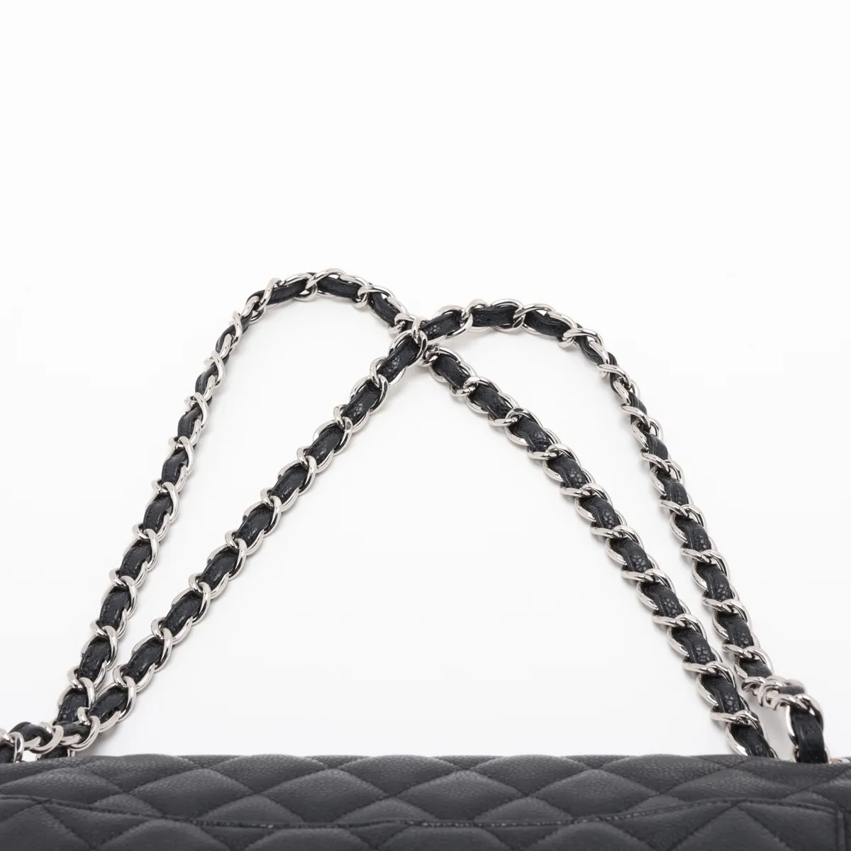 [Individually packaged] Chanel Large Matelassé 34 Maxi Caviar Skin Double Flap Double Chain Bag, Black with Silver Hardware, 15383485, Serial Number , A58601 — view 6