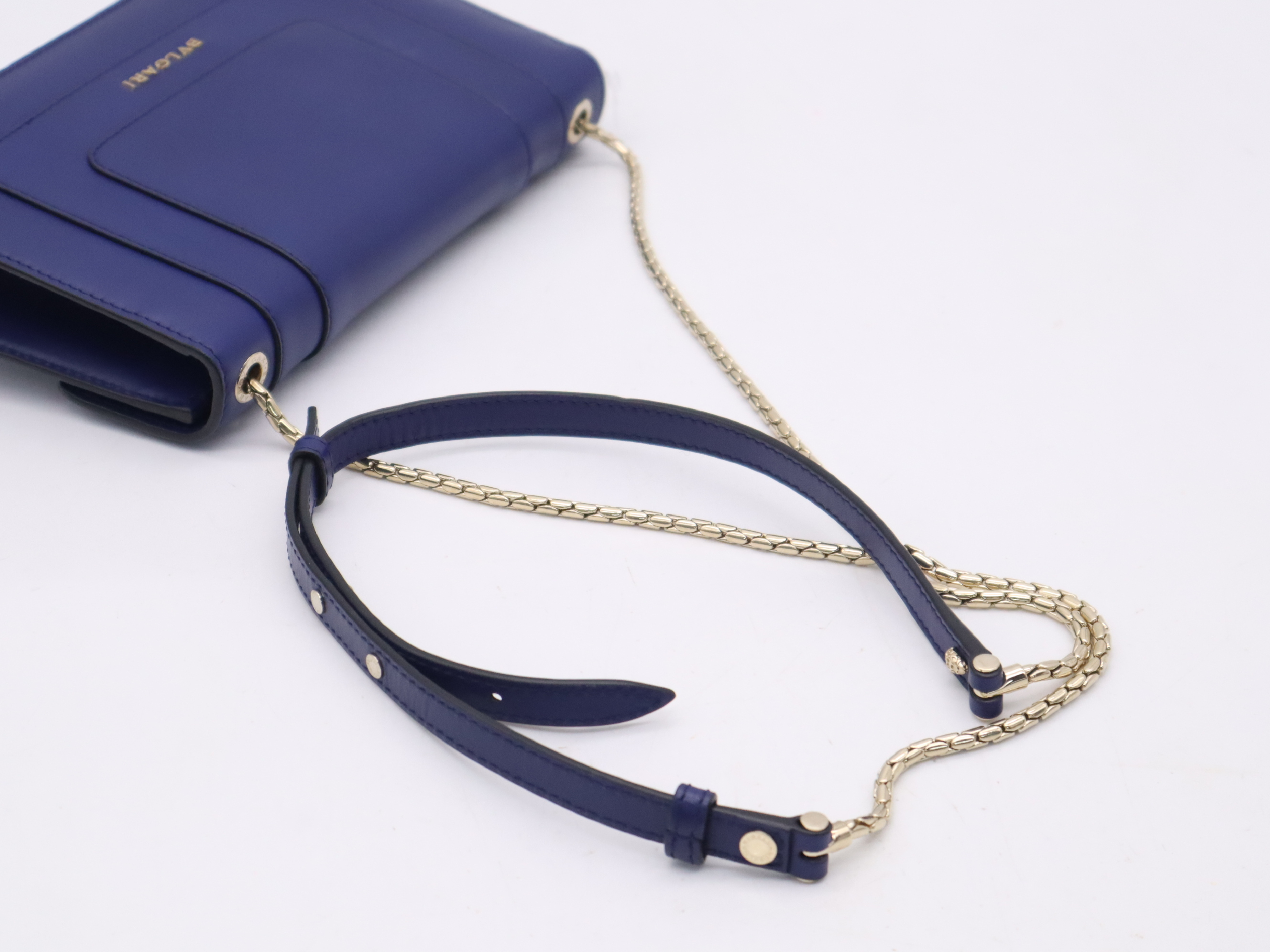 Leather Serpenti Forever Chain Shoulder Bag, Blue Shoulder Bag — view 6