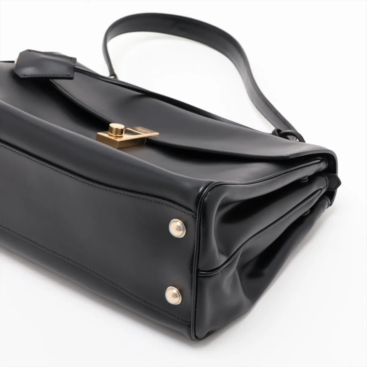 Soft Sound Large Leather Shoulder Bag, Black — view 3