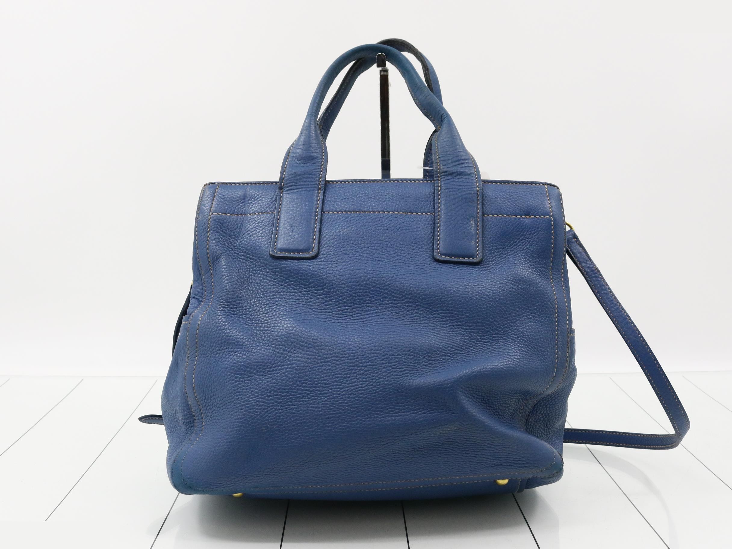 Leather Logo 2-Way Shoulder/Tote Bag, Blue — view 2