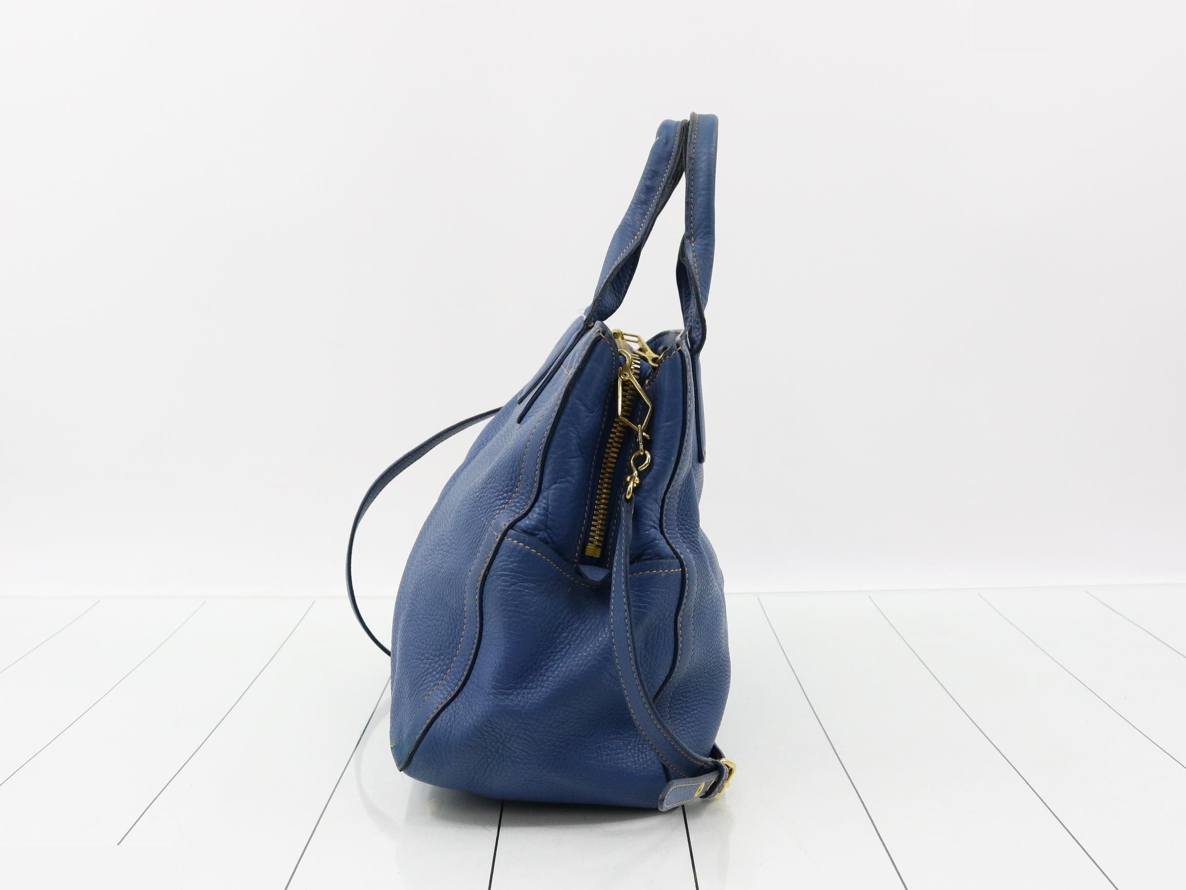 Leather Logo 2-Way Shoulder/Tote Bag, Blue — view 3