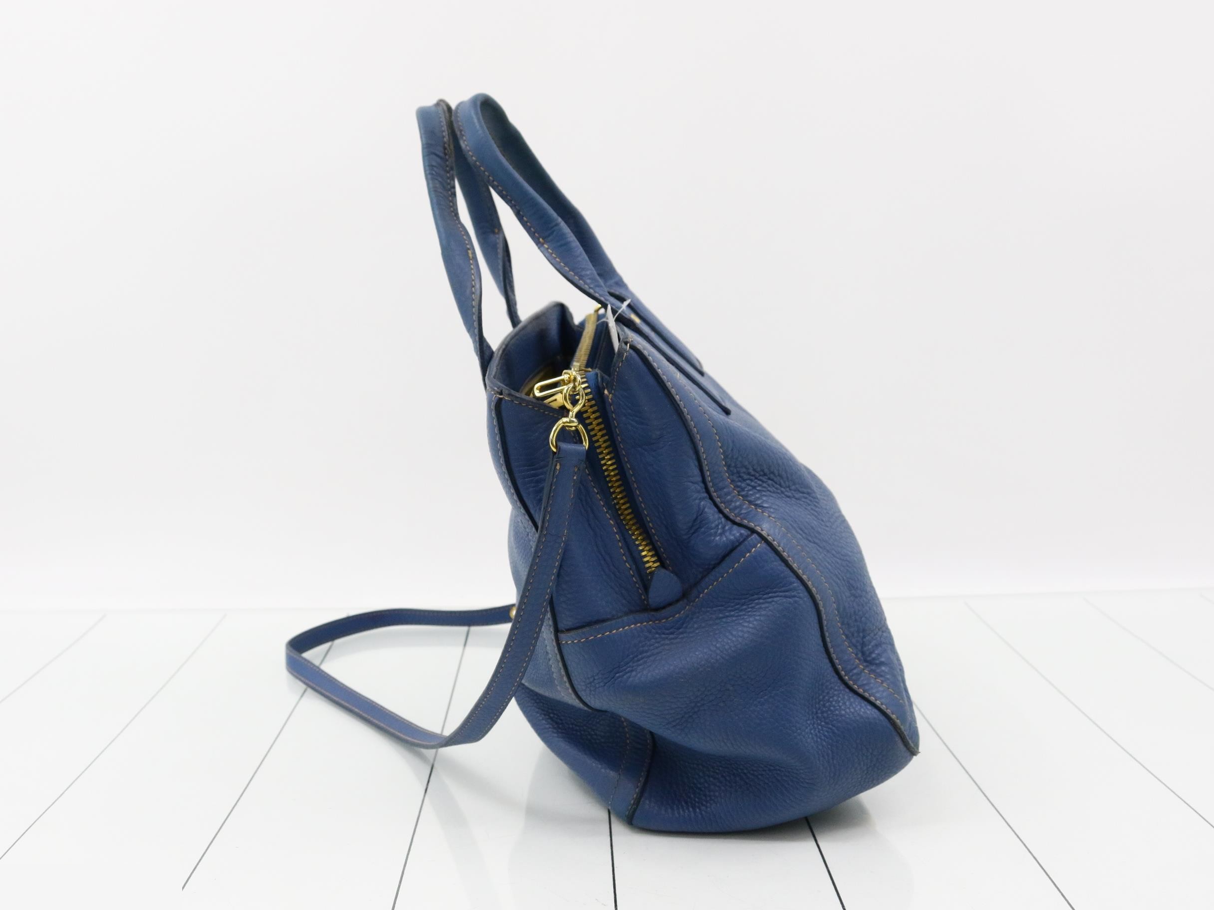 Leather Logo 2-Way Shoulder/Tote Bag, Blue — view 4