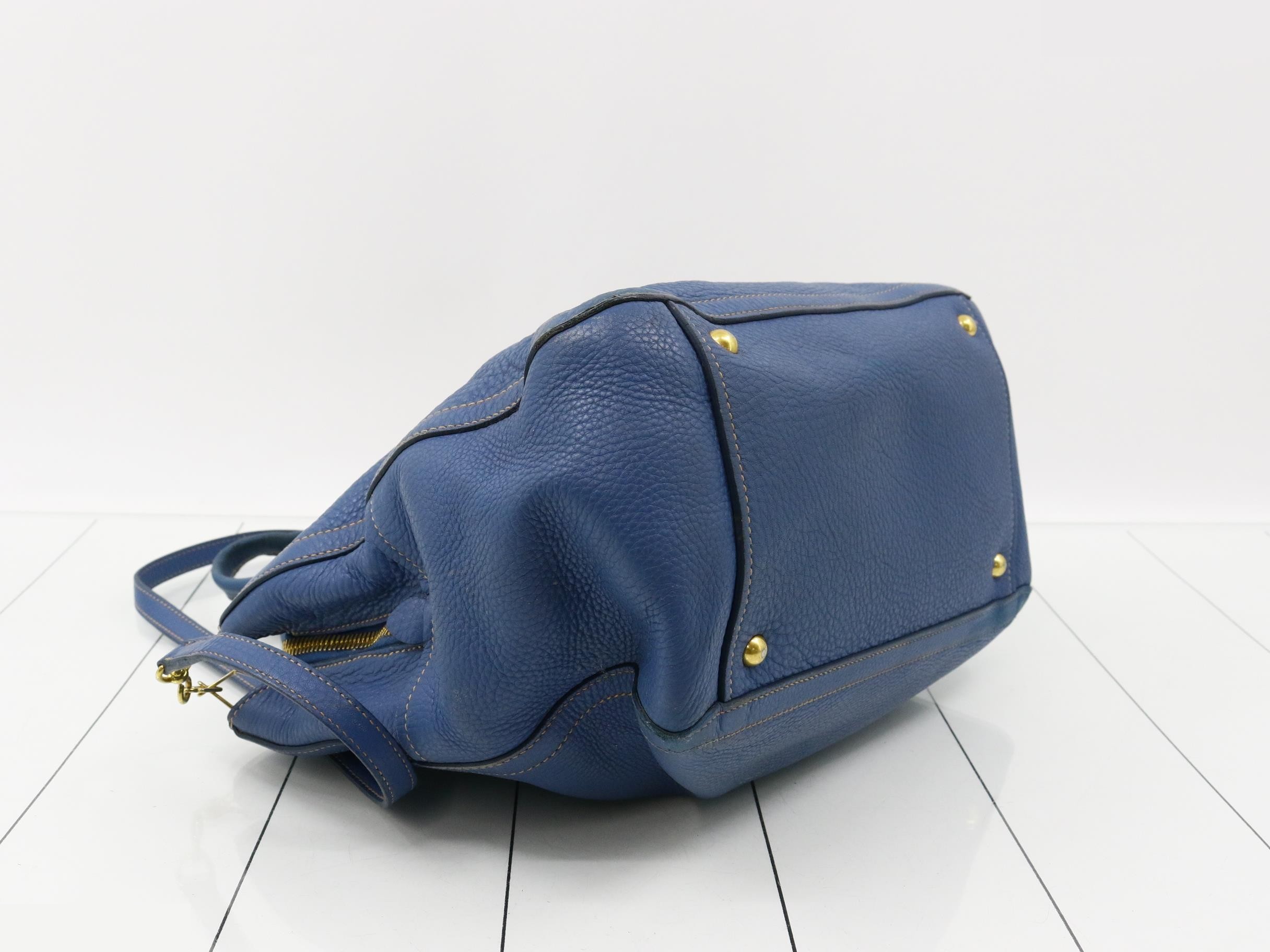 Leather Logo 2-Way Shoulder/Tote Bag, Blue — view 5