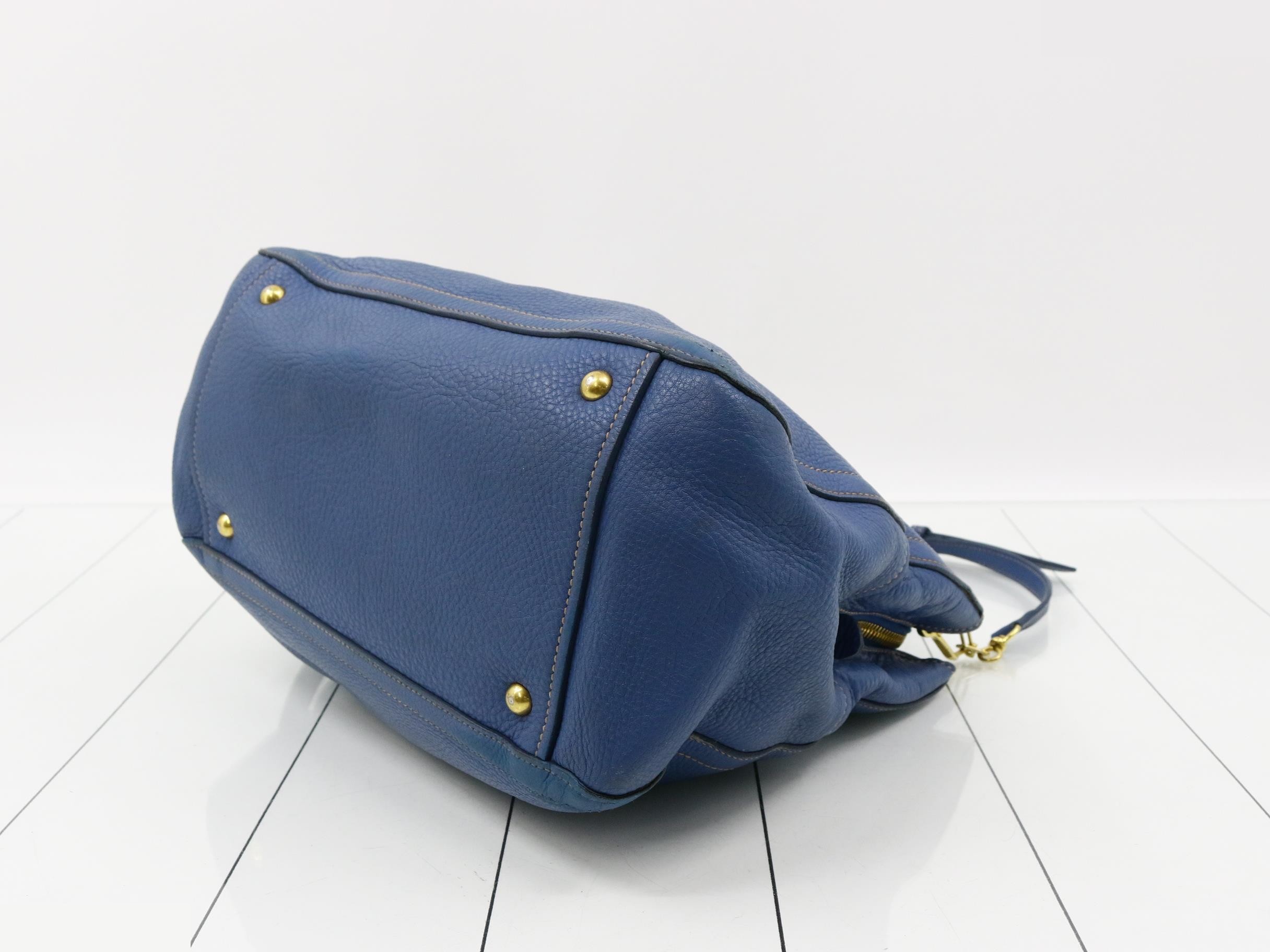 Leather Logo 2-Way Shoulder/Tote Bag, Blue — view 6