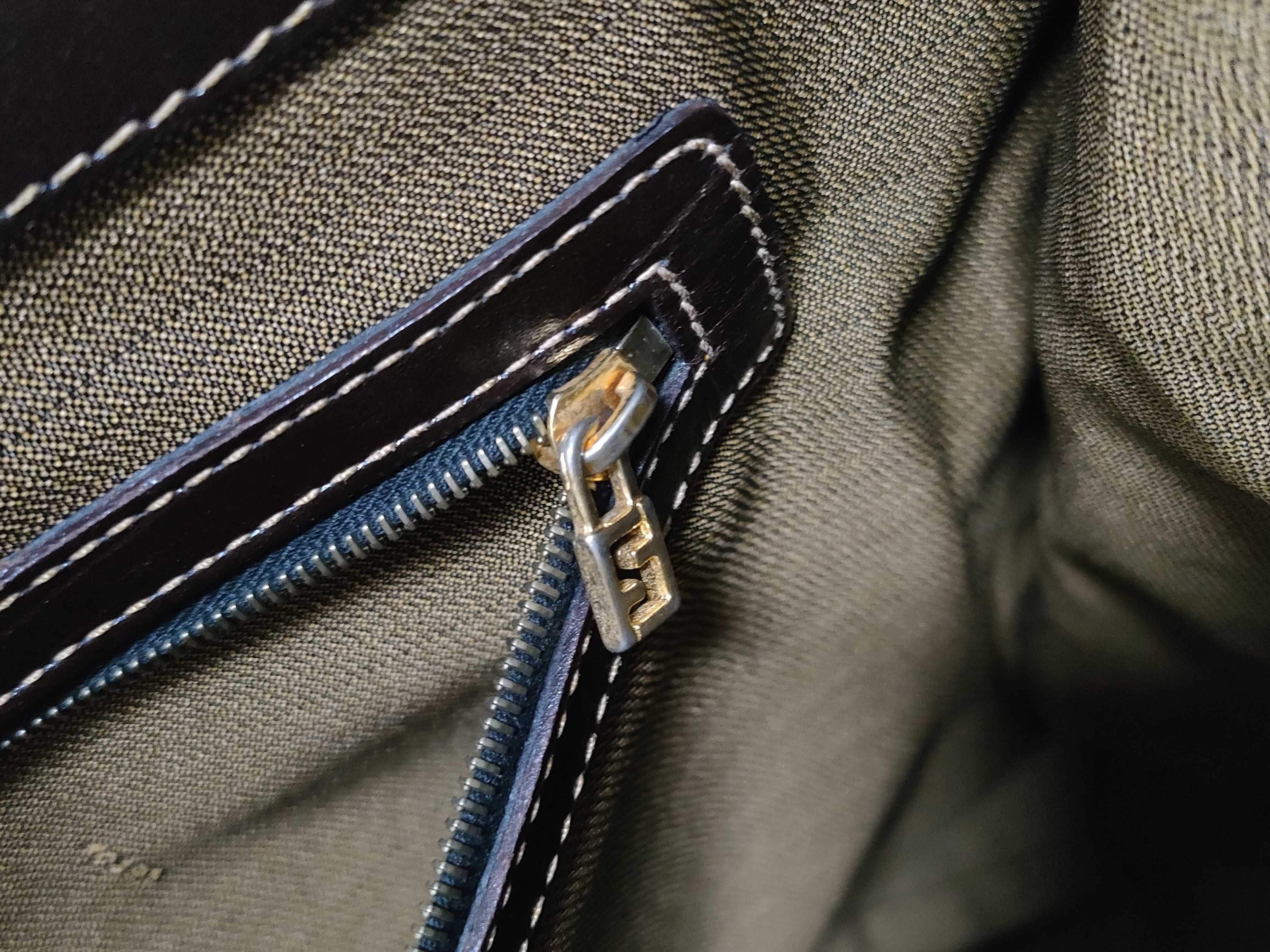 Zucca pattern tote bag/handbag with gold hardware, FF logo, canvas and leather, brown. — view 11