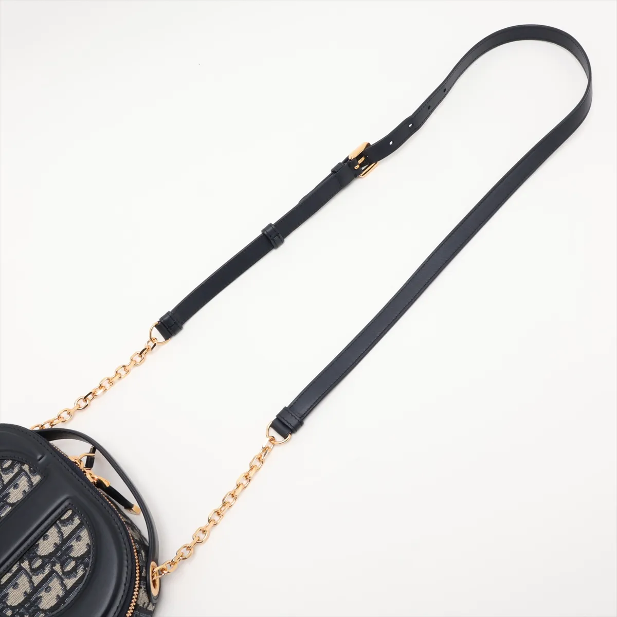 Oblique Oval Camera Bag, Canvas x Leather Chain Shoulder Bag, Beige x Navy — view 5