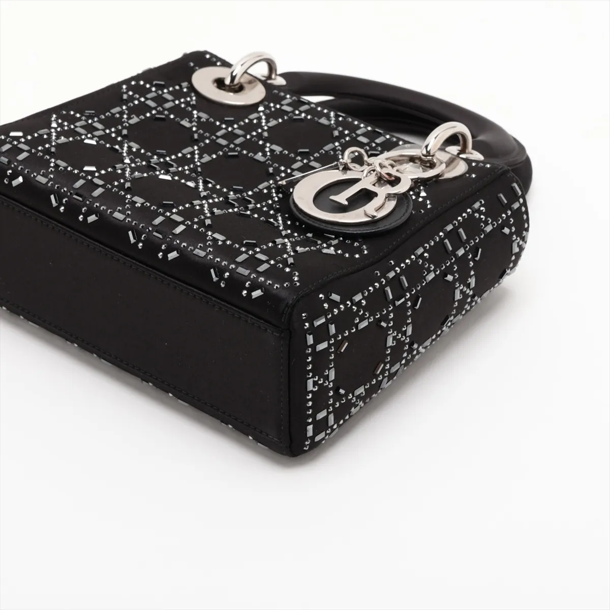 Cannage Lady Dior Mini Satin x Rhinestone 2-Way Handbag, Black — view 3