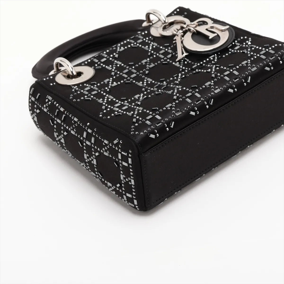 Cannage Lady Dior Mini Satin x Rhinestone 2-Way Handbag, Black — view 4