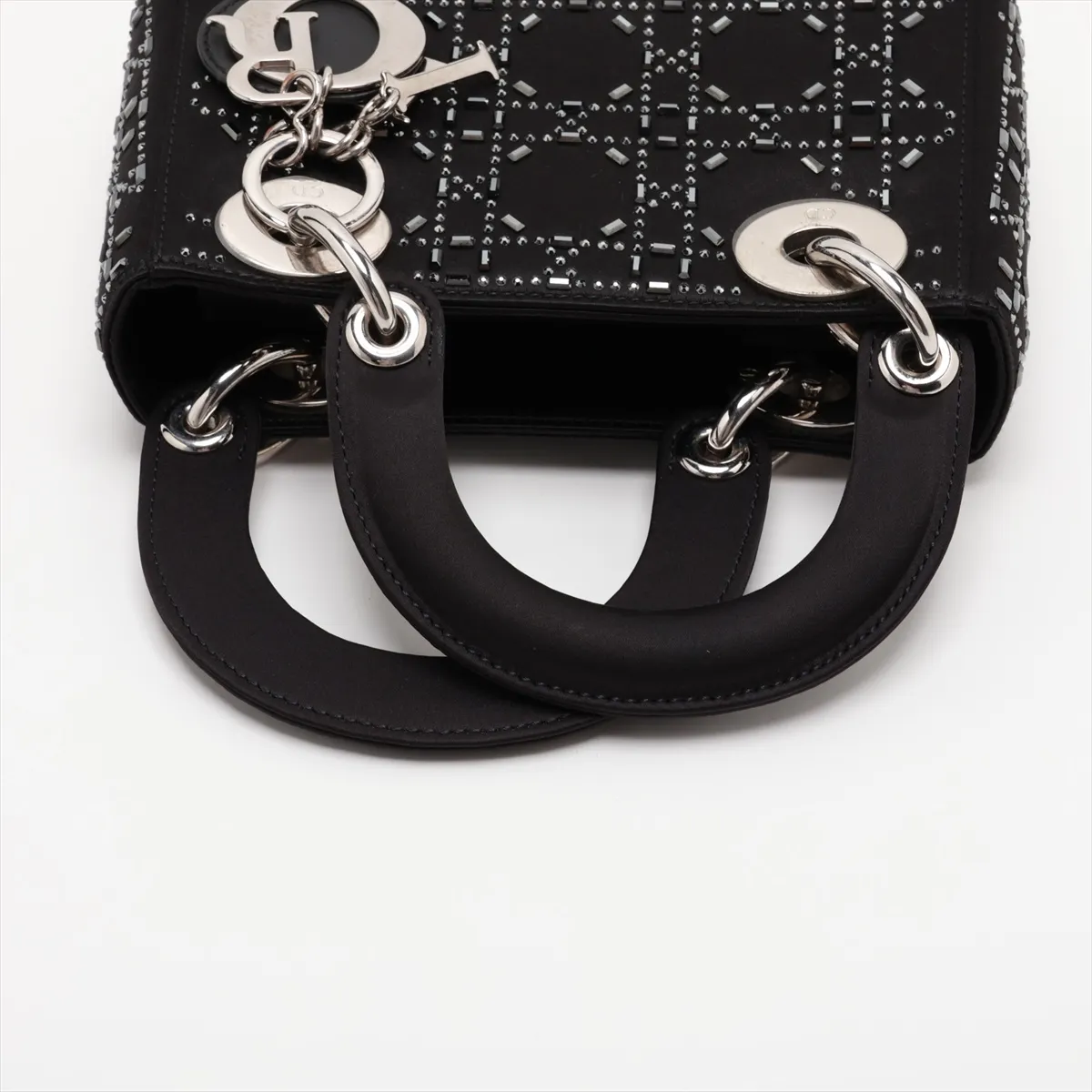 Cannage Lady Dior Mini Satin x Rhinestone 2-Way Handbag, Black — view 5