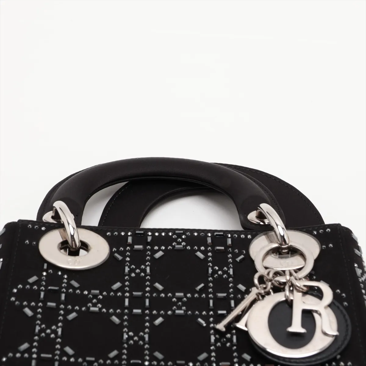 Cannage Lady Dior Mini Satin x Rhinestone 2-Way Handbag, Black — view 6
