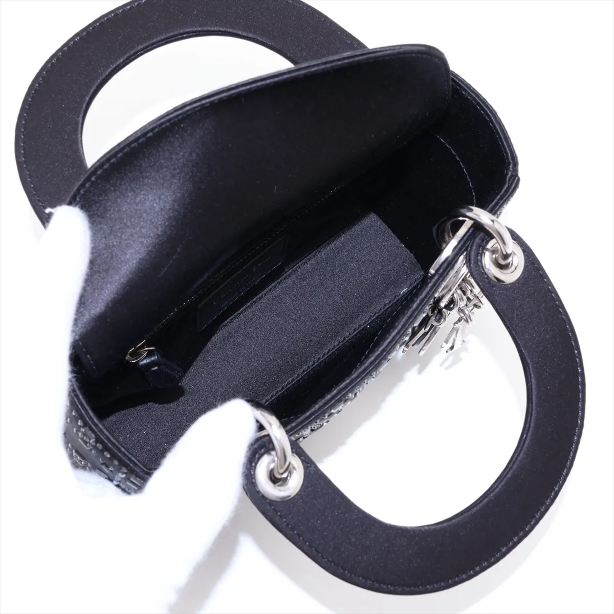 Cannage Lady Dior Mini Satin x Rhinestone 2-Way Handbag, Black — view 8