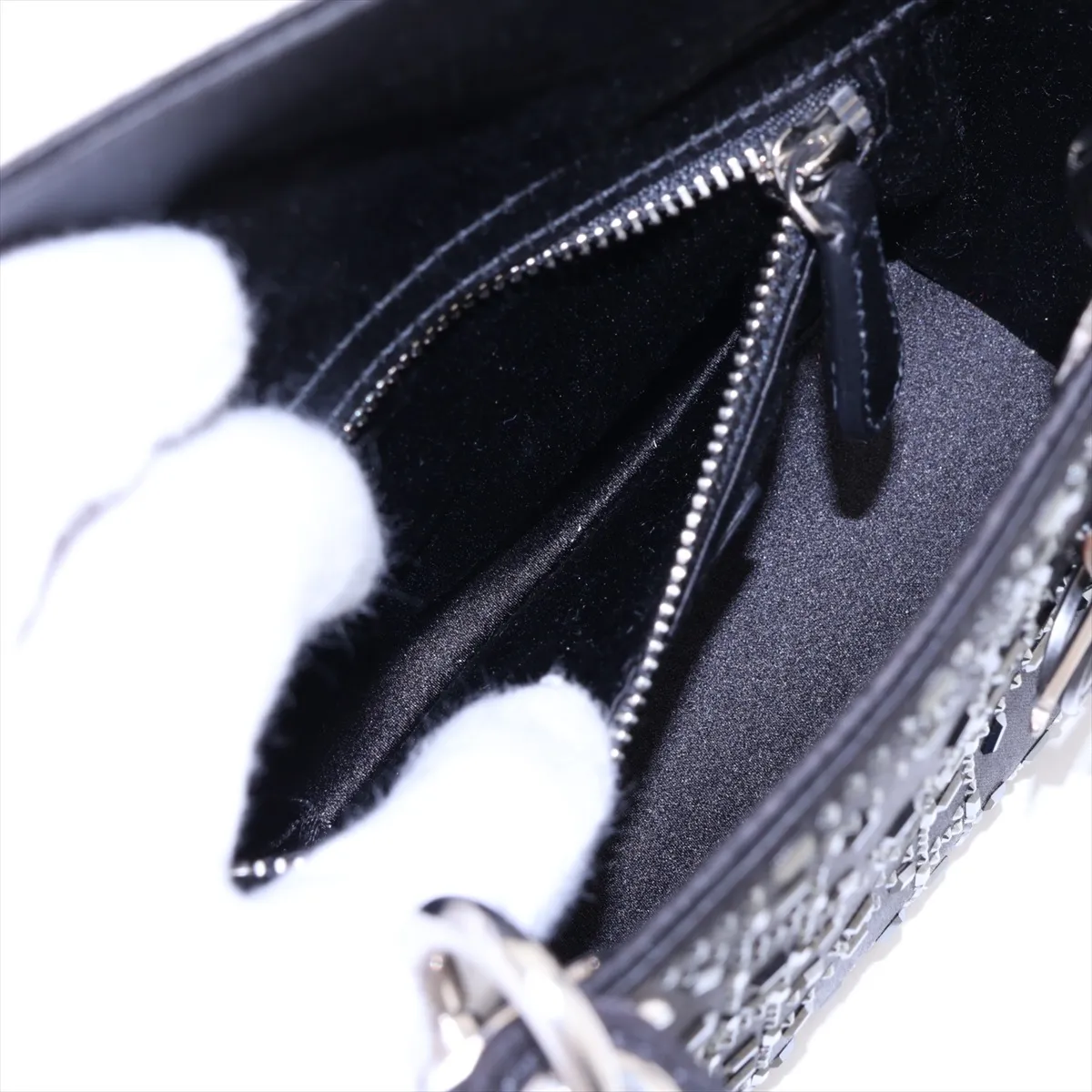 Cannage Lady Dior Mini Satin x Rhinestone 2-Way Handbag, Black — view 9