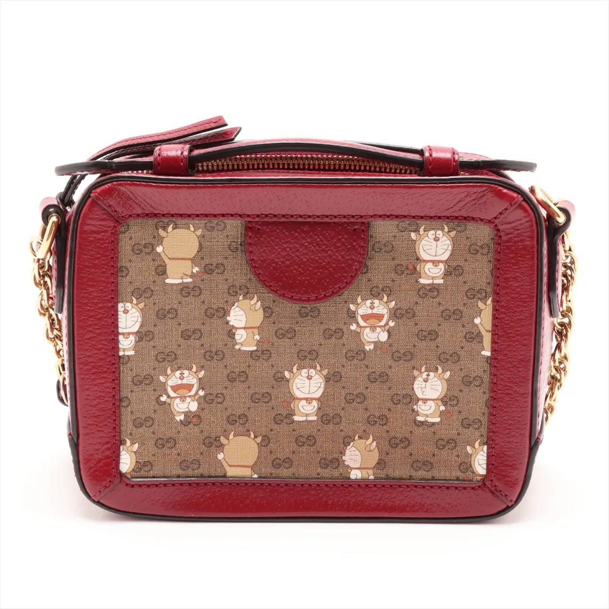 Doraemon x Gucci Mini GG Supreme 655596 PVC x Leather Chain Shoulder Bag Beige x Red — view 2